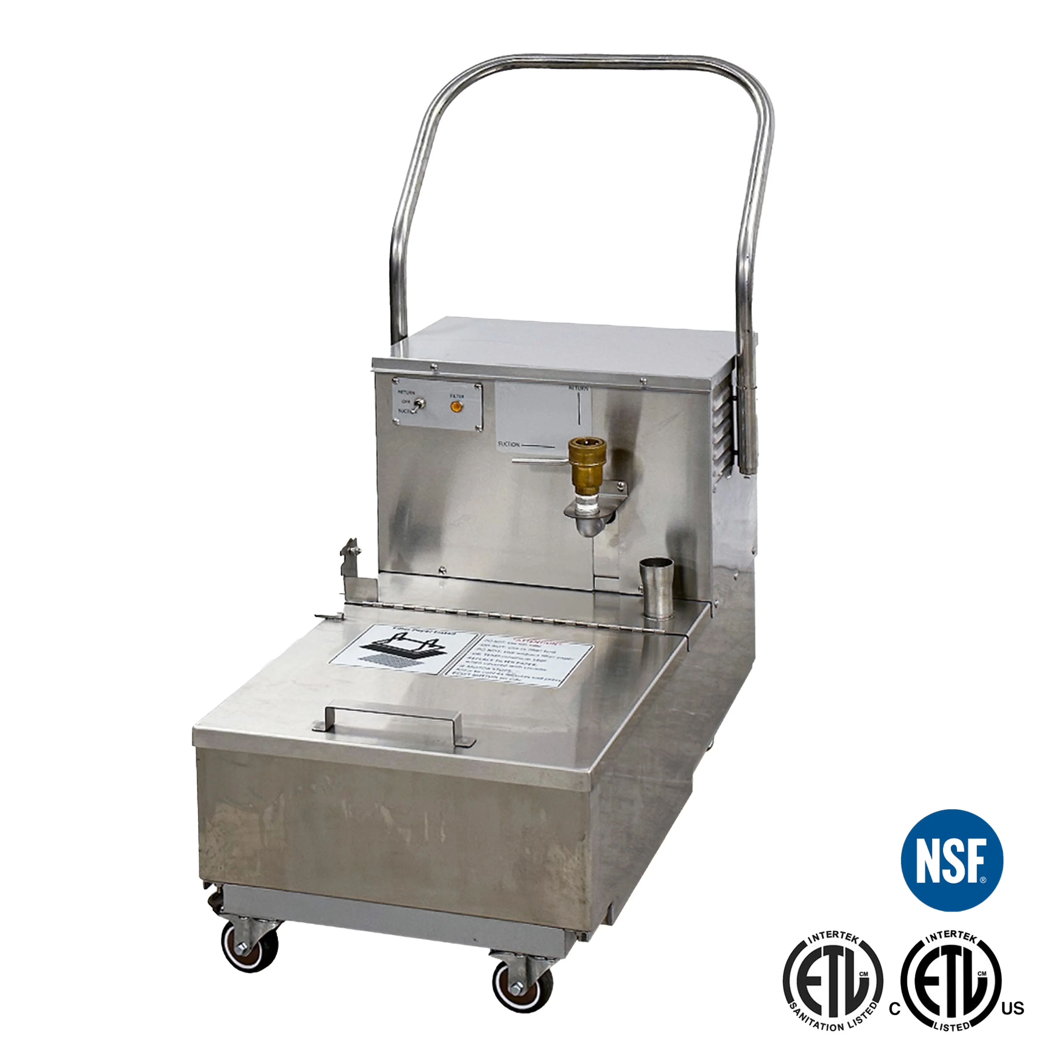 Efficient Outdoor Fryer with 110V, Reverse pump for easy suction of oil, Second deeper 10-micron filtration - Silver Stainless Steel Model EF5DE3