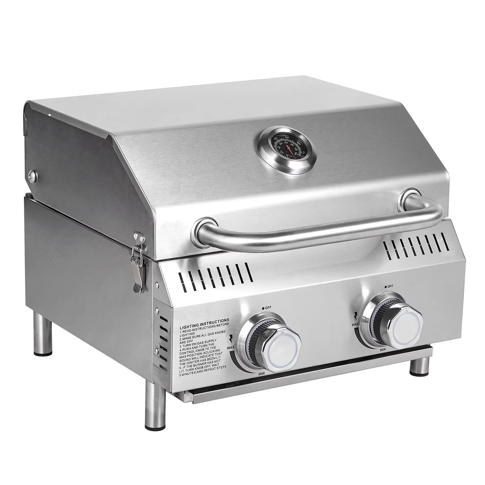 Versatile Gas Grill with Portable, Legs, 20" Tabletop 2 Burners - Stainless Steel Model C9F43B