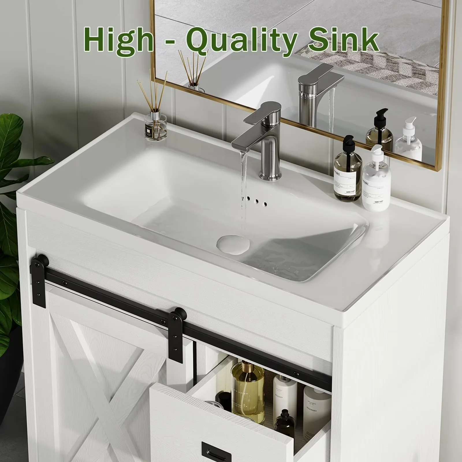 Bathroom Renovation Compact with White Storage Cabinet, Farmhouse Vanity Cabinet, 32" Vanity - Model 68957C