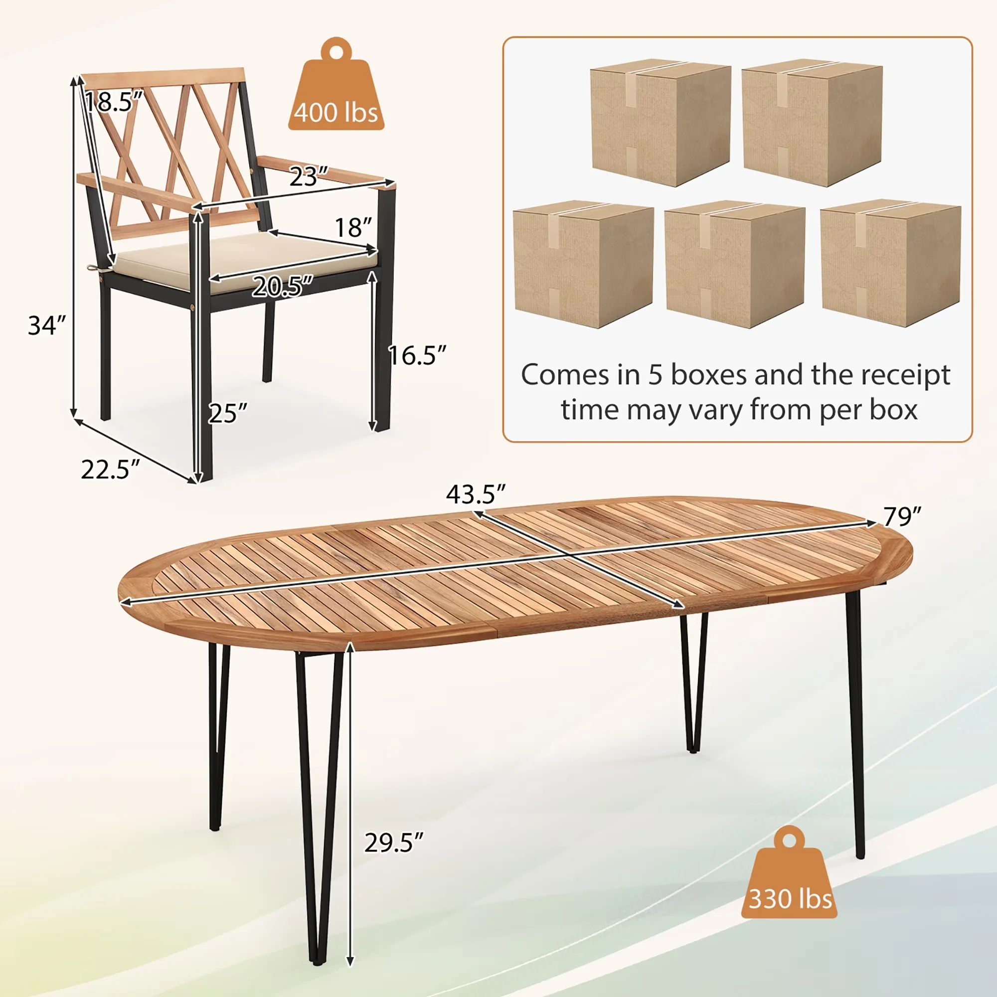 Quality Patio Dining Set - Wood Black 9 PCS for Home and Office Model 0CFAF3