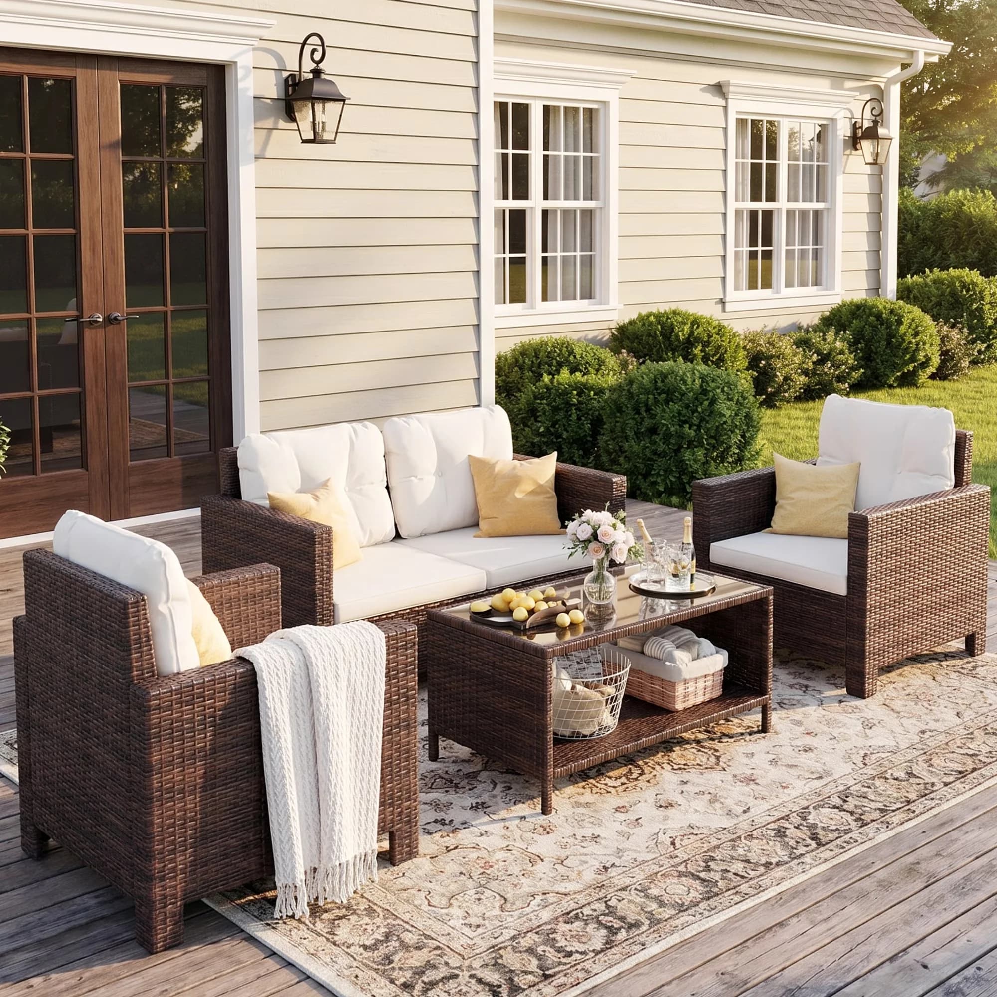 Modern Patio Conversation Set with Weatherproof, Weight capacity: 330 LBS per chair - Beige Wicker for Garden Model 8CF137
