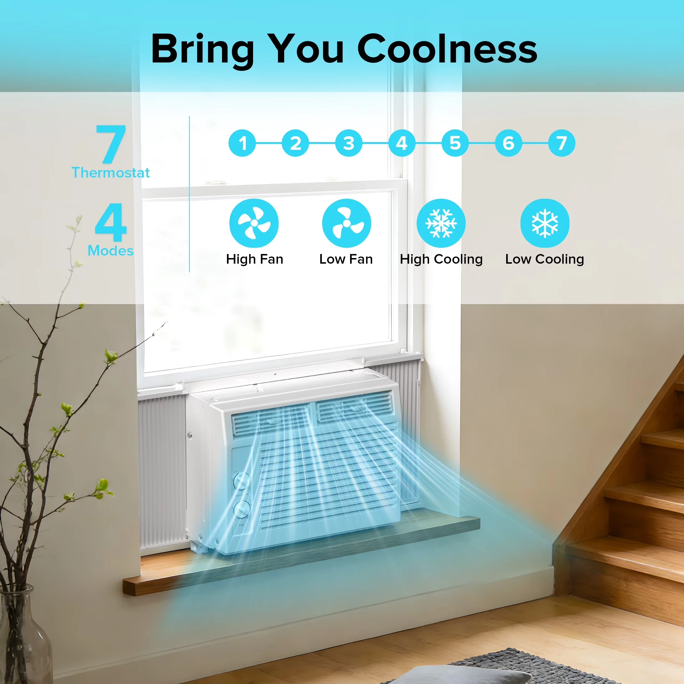 Sleek Air Conditioner with 5000 BTU, Energy Efficient, Variable Speed - White for Small, Rooms Model D9B3C6