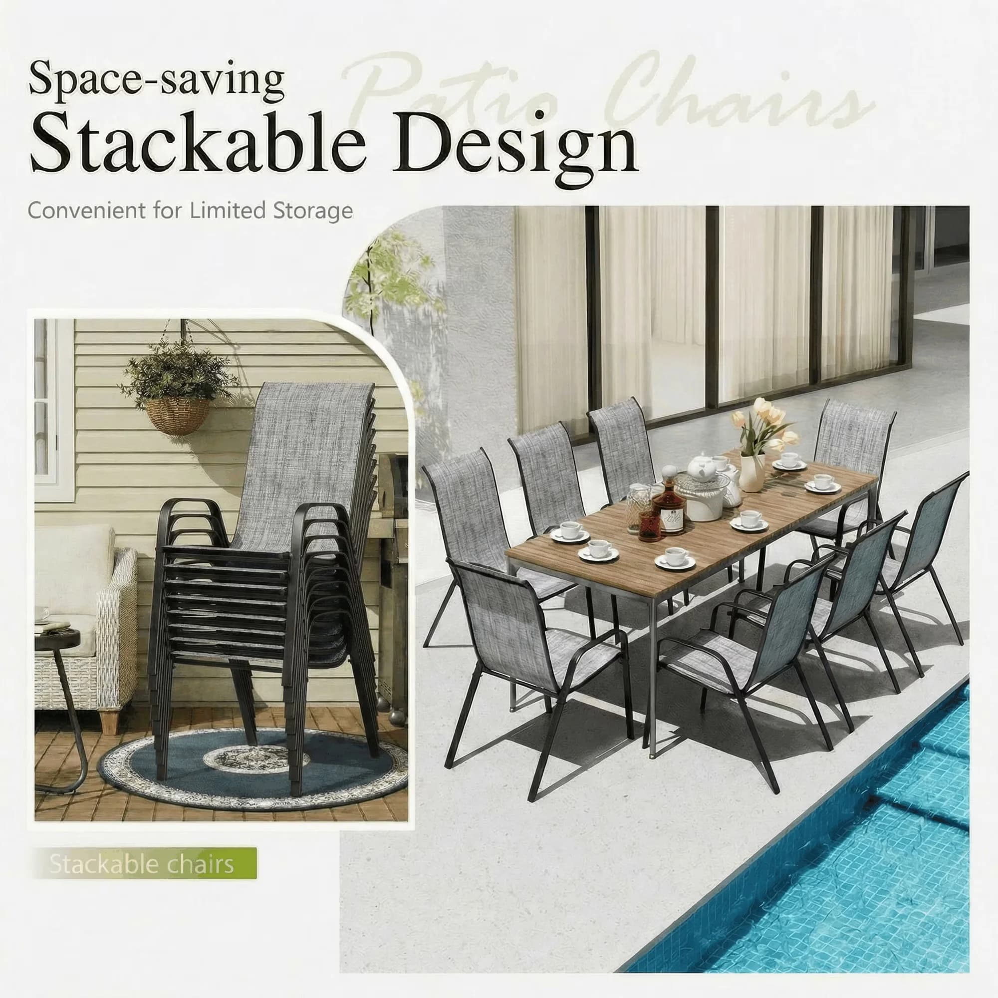 Reliable Patio Chair with Contemporary, Stackable, Outdoor Dining Chairs Set of 8 - Teslin Model C94FDA