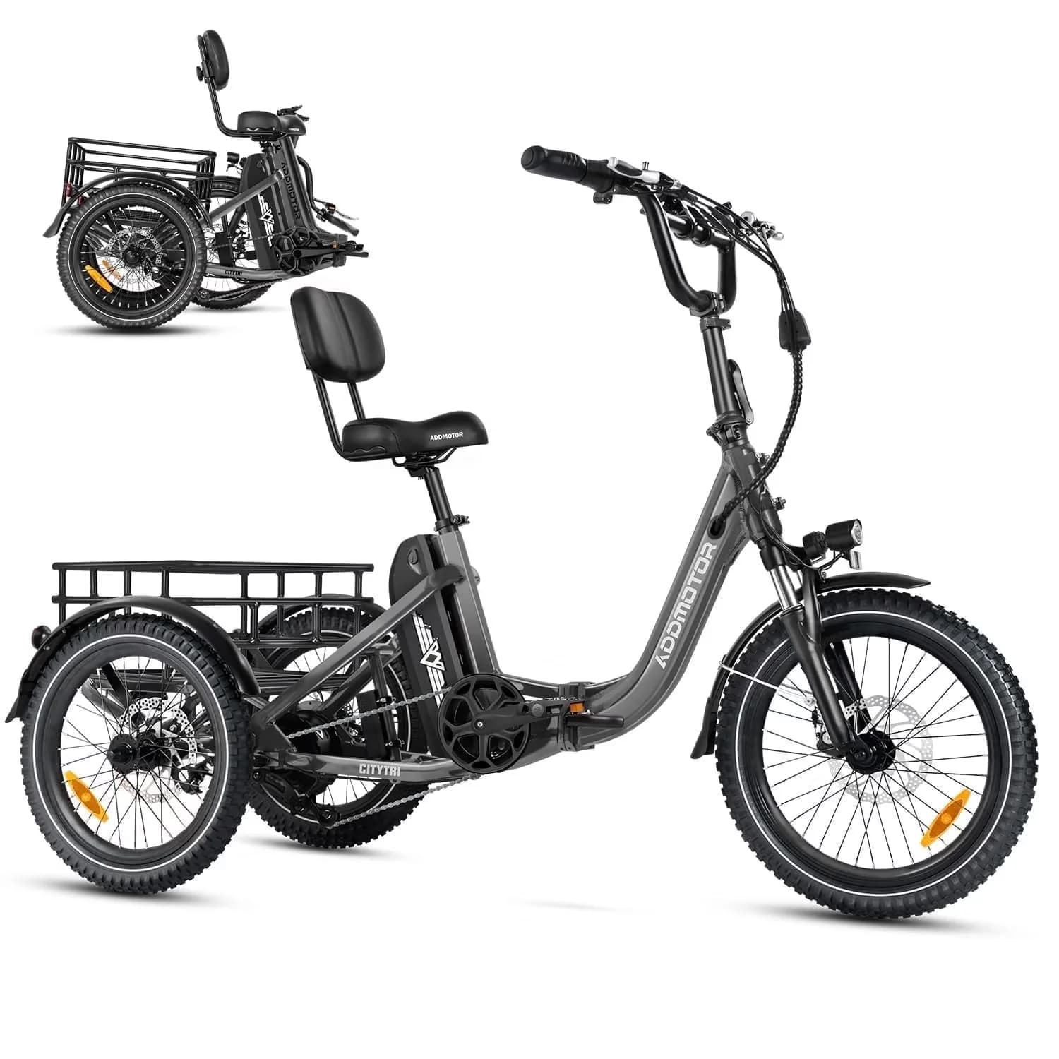 Compact Electric Bike with 750W, 48V, E-310 PLUS Folding Trike - Gray 90MI Model C5BA3C