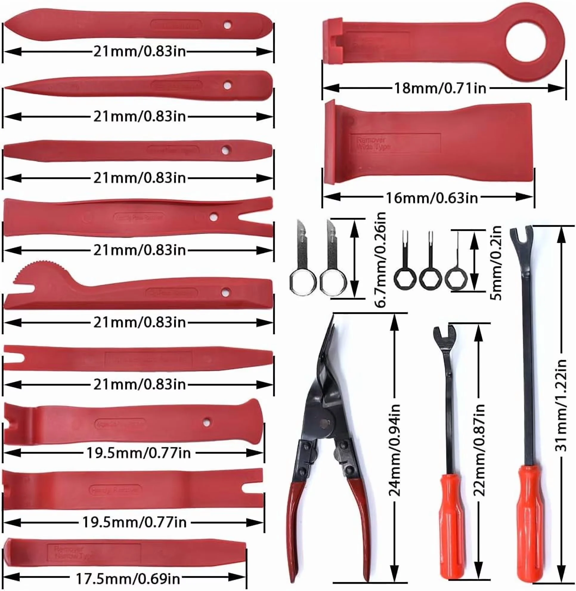 Classic Hand Tool Set with Handheld, 19Pcs Trim Removal, Auto Clip Pliers Fastener Remover - Red Model EF3F7D