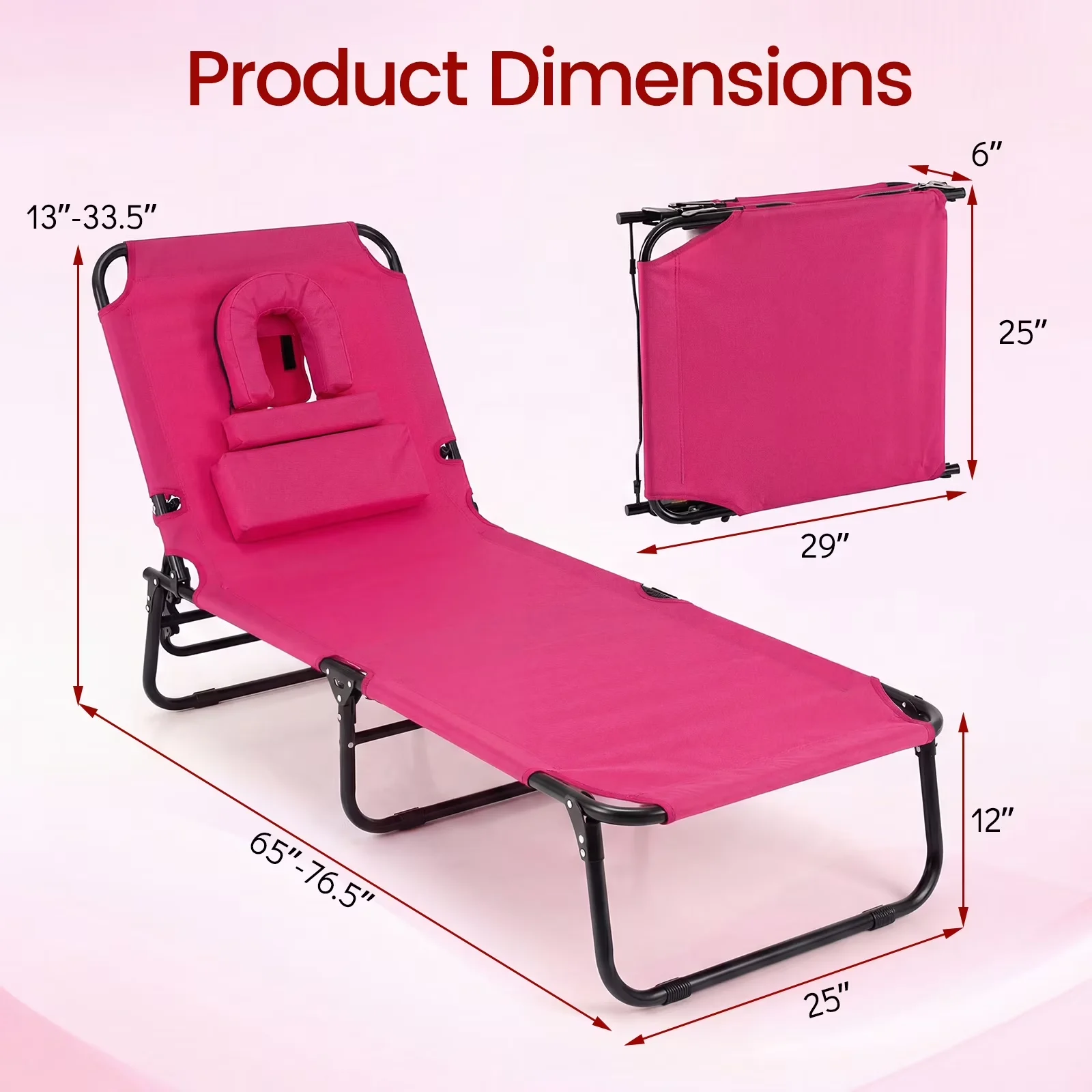 Beach Chair Efficient with Adjustable, Folding, Folding Sun Lounger - Pink Model 44263A