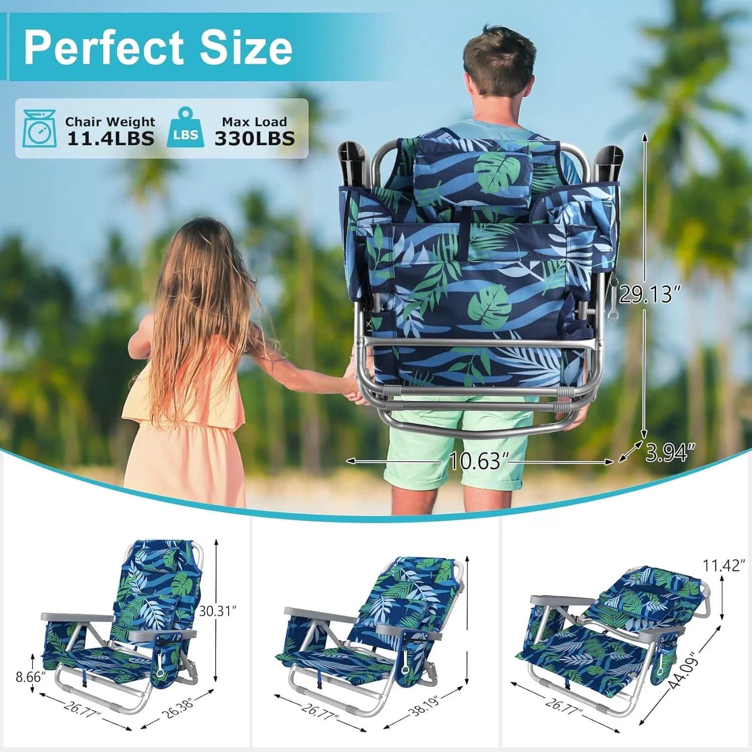 Beach Chair Sleek with Rust Resistant, Water-Resistant - Aluminum Coated Iron Pipe, 600D Oxford Waterproof Fabric for Camping, Travel Model 121560