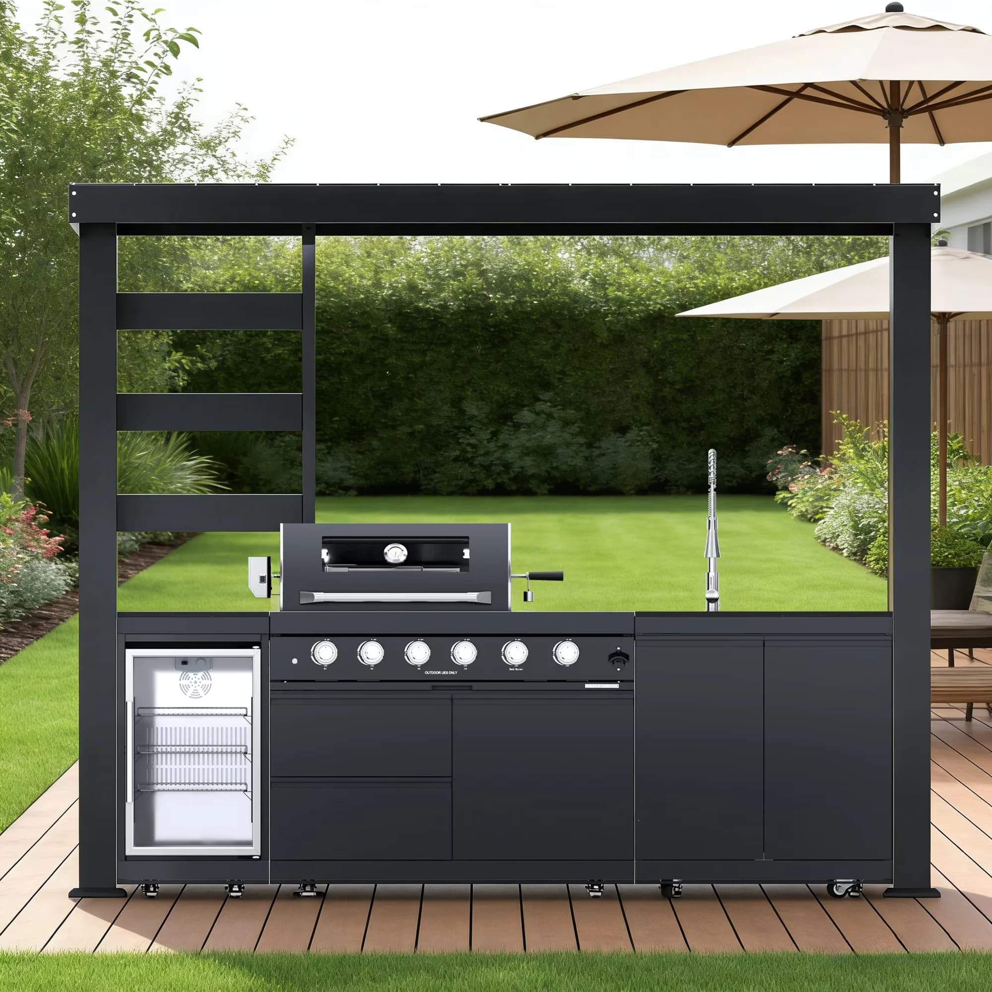 Sleek Gas Grill with 72000 BTU, Heat Thermometer, Rust Resistant - Stainless Steel Black Model 6FA617