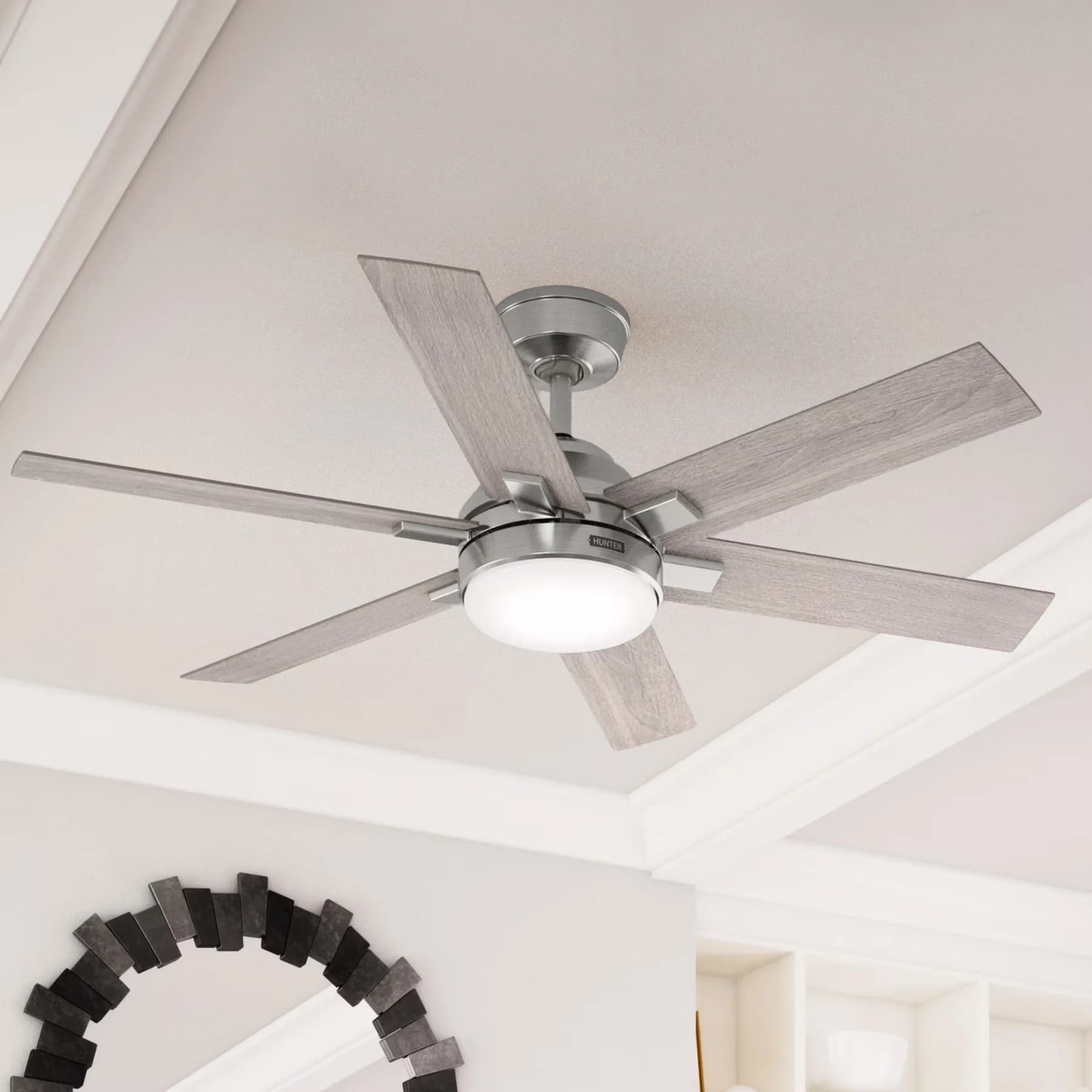 Reliable Ceiling Fan with LED, Dimmable, Georgetown Indoor With Light - Silver Glass Model E05630