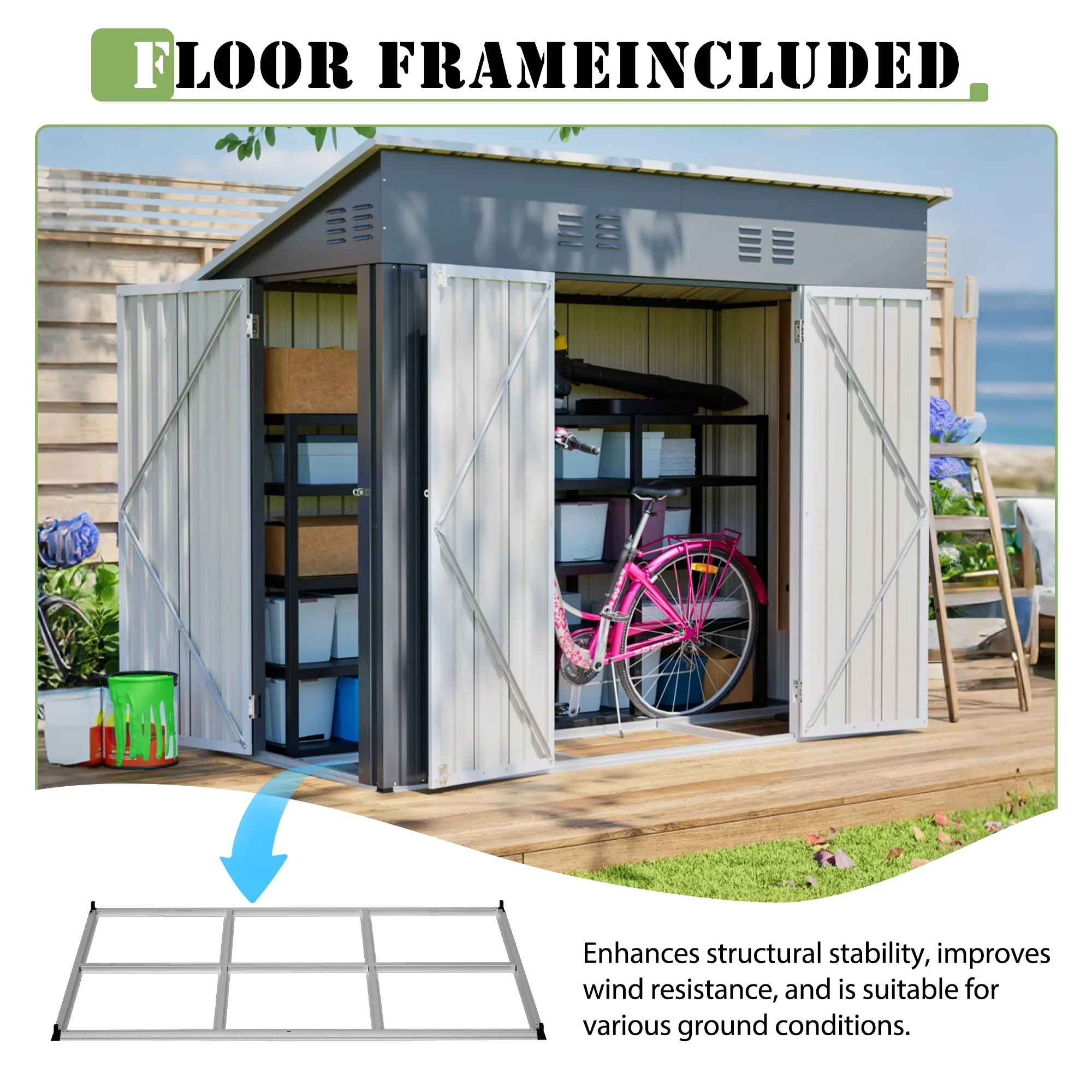 Shed Quality with Lockable Door, Compatible With Padlock - Galvanized Steet Gray Model B99138
