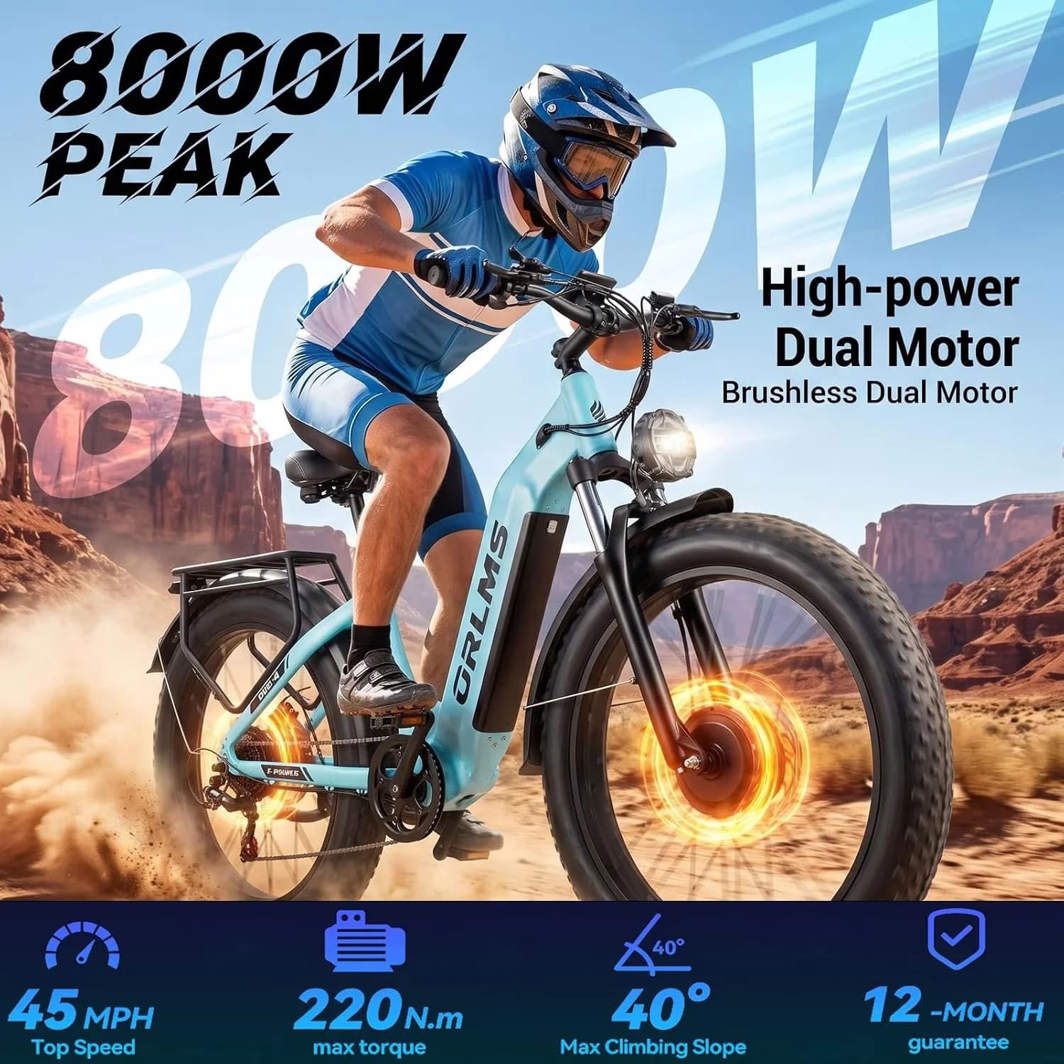 Efficient Electric Bike with Battery, 8000W, 52V - Beige - Durable Build Model 7D911C