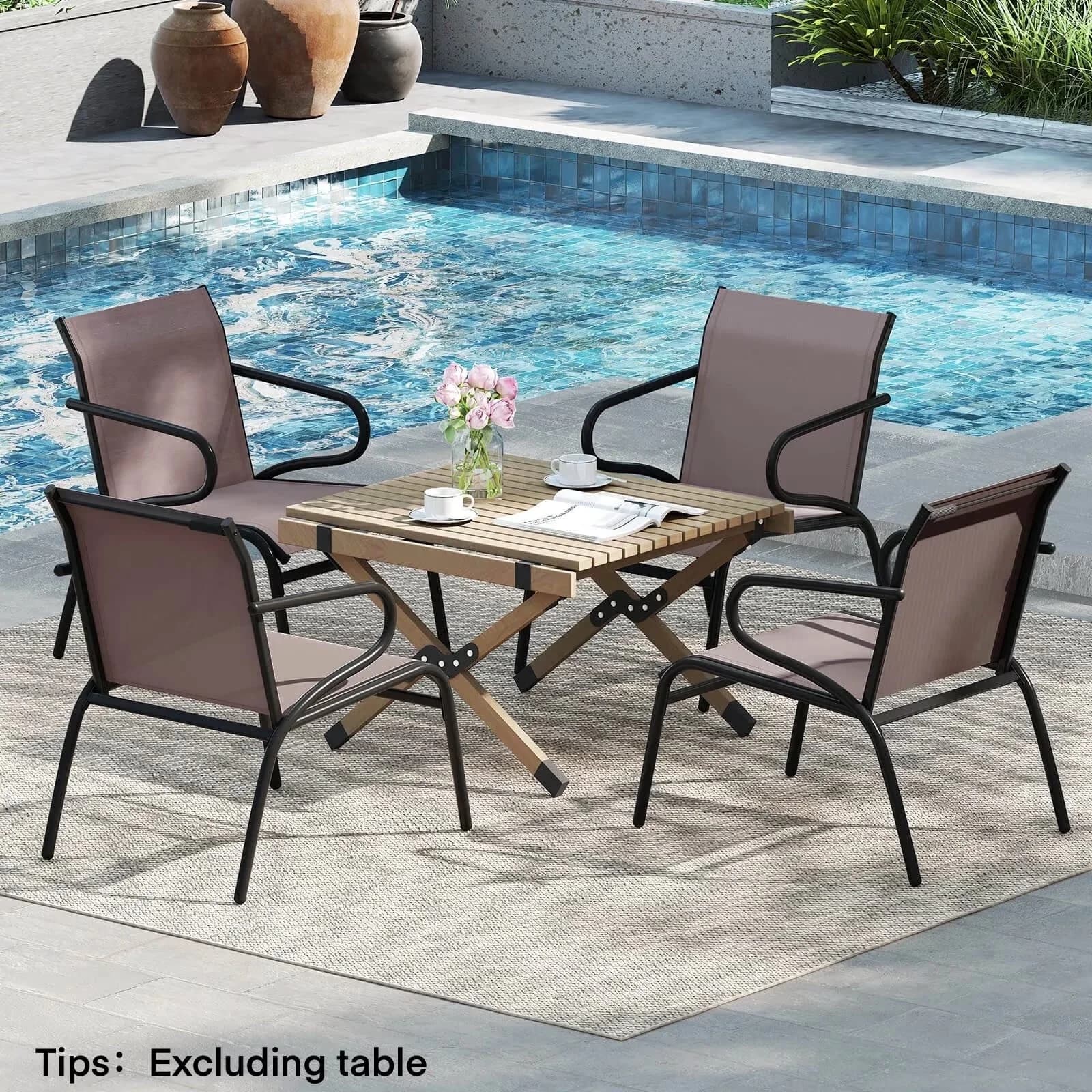 Patio Dining Set Classic with 4W, Non-slip foot pads improve stability - Black Metal, Fabric Model 52AAB0
