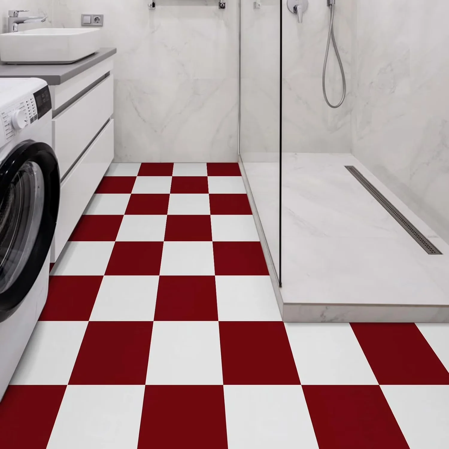 Quality Grey Vinyl Flooring Vinyl Plank Flooring with Easy To Clean, Coverage: 10 square feet, Color: Red and White - Pvc 12-in x 12-in Model D99F61