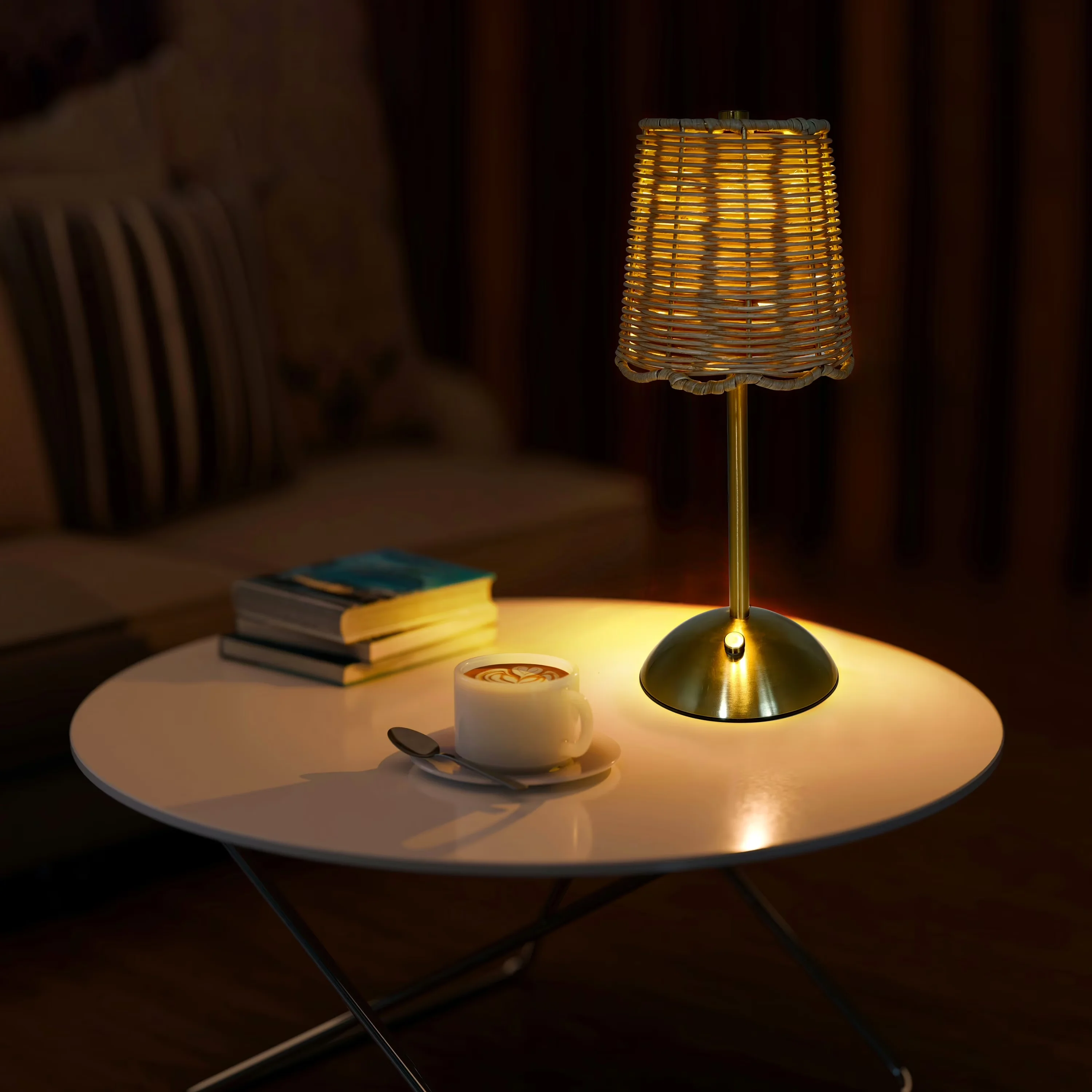 Premium Table Lamp with LED, Battery, Accent Lamps - Brown, Gold Plastic Model C7A2D8