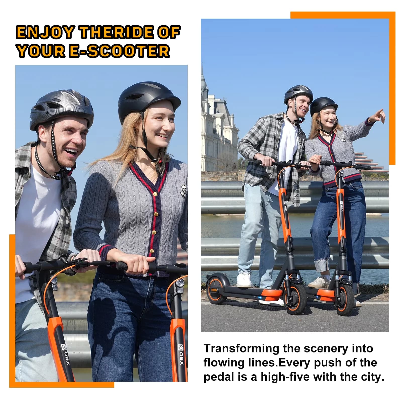 Sleek Scooter with 800W, Compact - Orange Aluminum Alloy 21MPH - Essential Collection Model 3D46CE