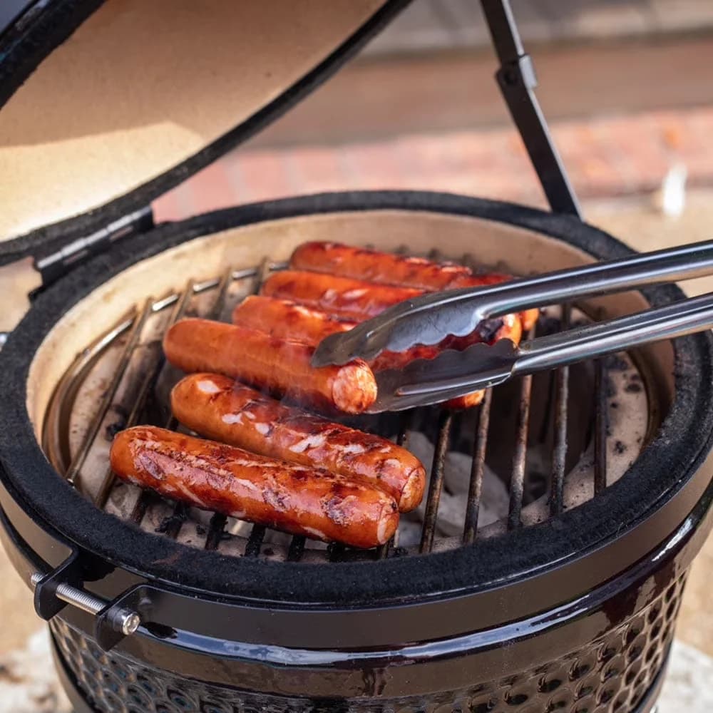 Stylish Smoker with Heat Thermometer, 90 Sq In Cooking Space, Ash & Ember 10" Kamado Grill Kit - Ceramic Model 9C9864