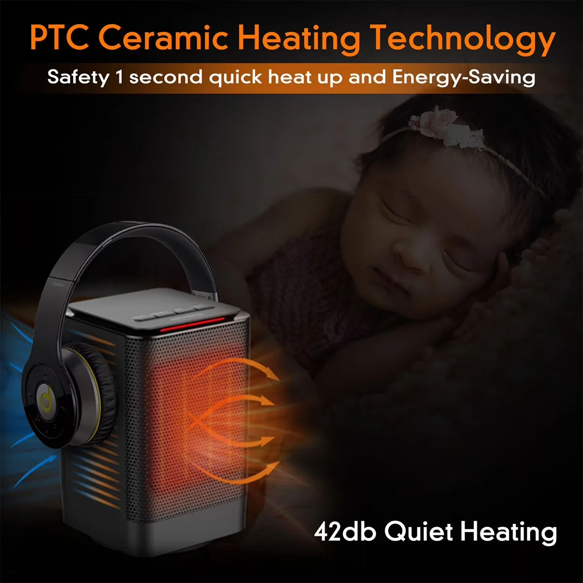 Modern Portable And Electric Space Heater with 950W, Automatic Shutoff - Black Model B0C8DD