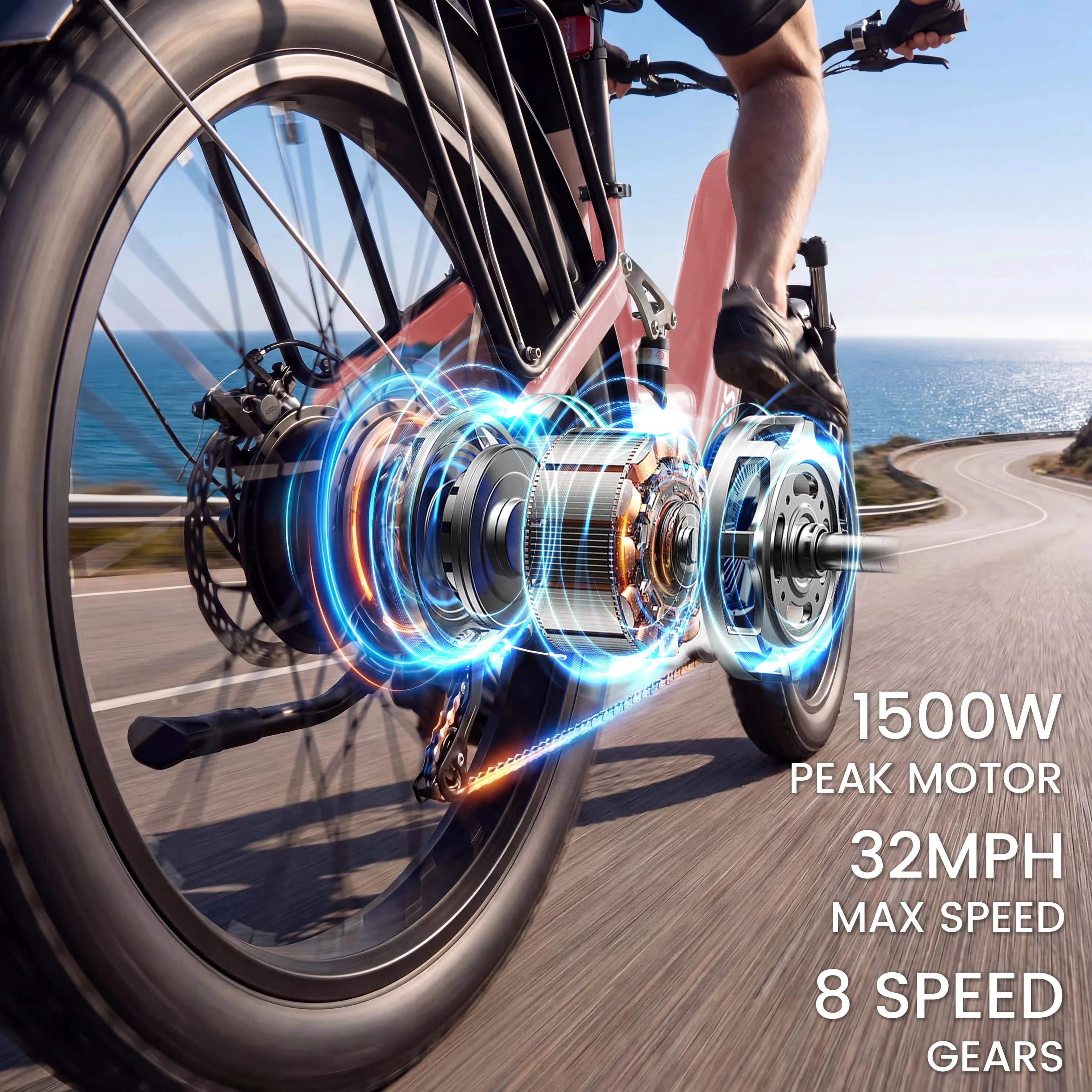 Versatile Electric Bike with Battery, 1500W - Pink - Low Maintenance Model C23D94