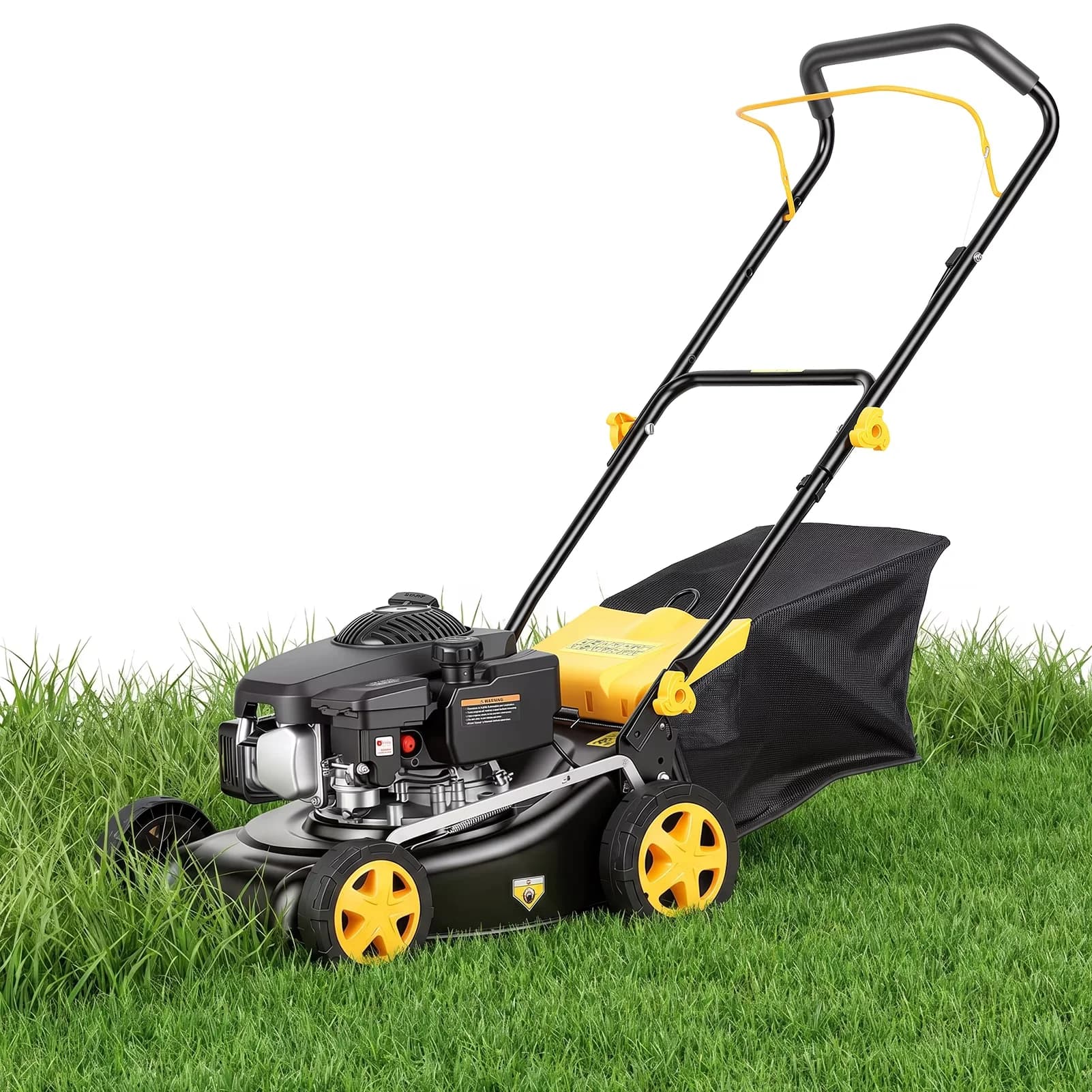 Compact Push Mower with Big Wheels, Lawn Mower, 16" Gas Lawn - Yellow 45L Model C24039
