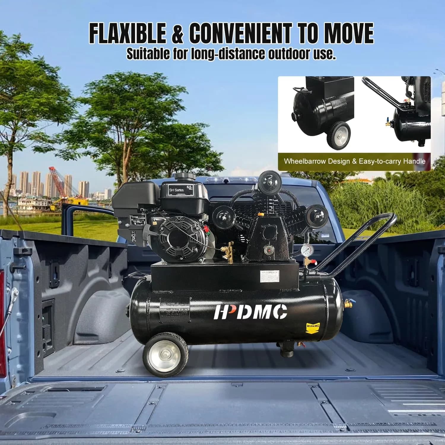 Compact Air Tools Compressor with Automatic Cycling, 17 CFM @ 125 PSI Industrial Grade, Engine - Metal Black Model F96231