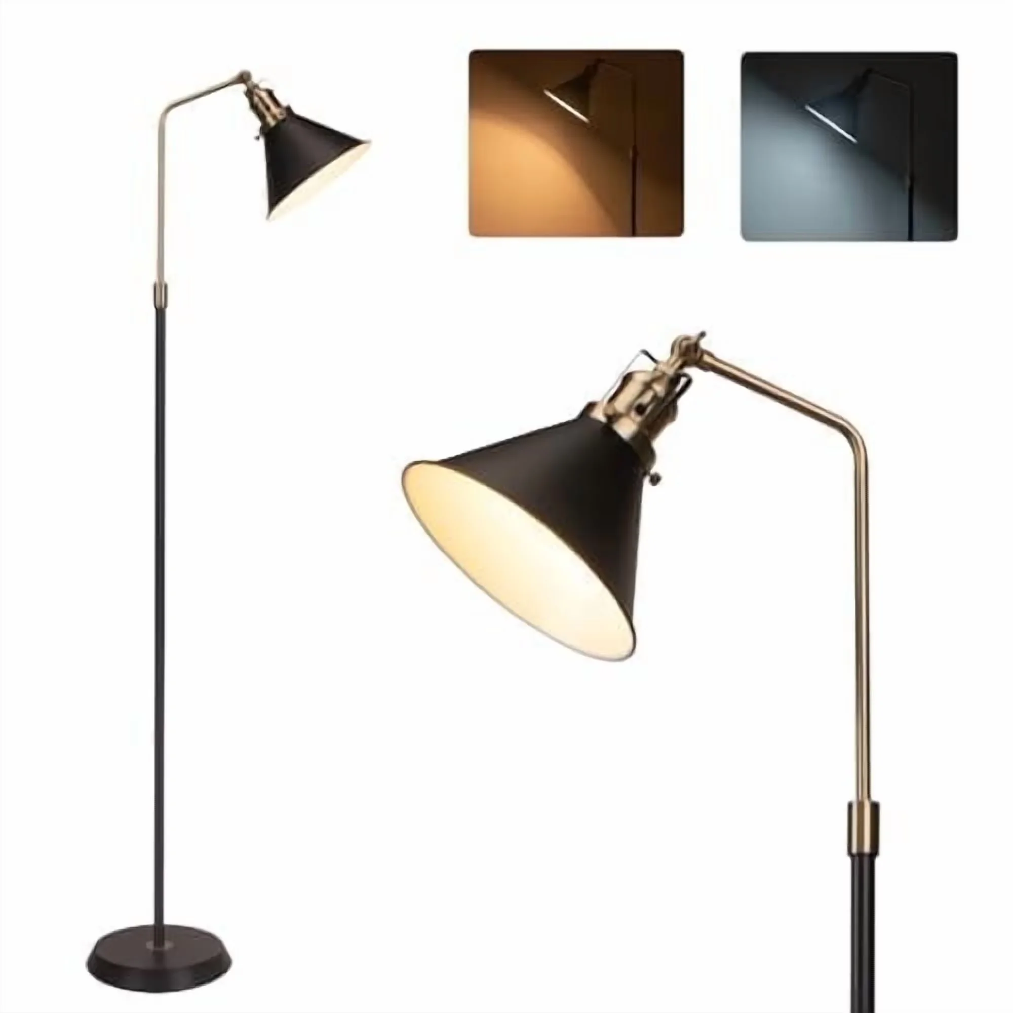 Floor Lamp Versatile with LED, Adjustable Head, Industrial - Metal Black Model BBC8E7
