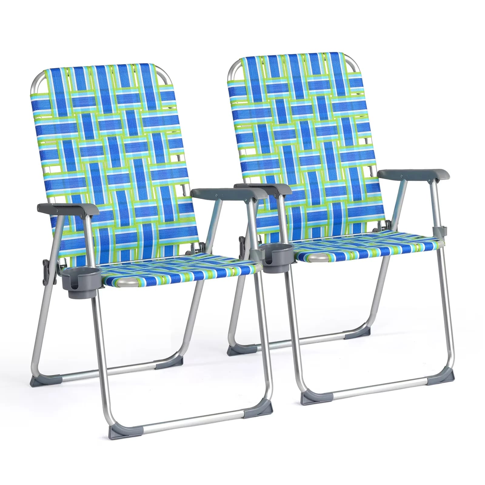 Beach Chair Reliable with Folding, Detachable Cup Holder - Blue Aluminum Model 8C2BB4