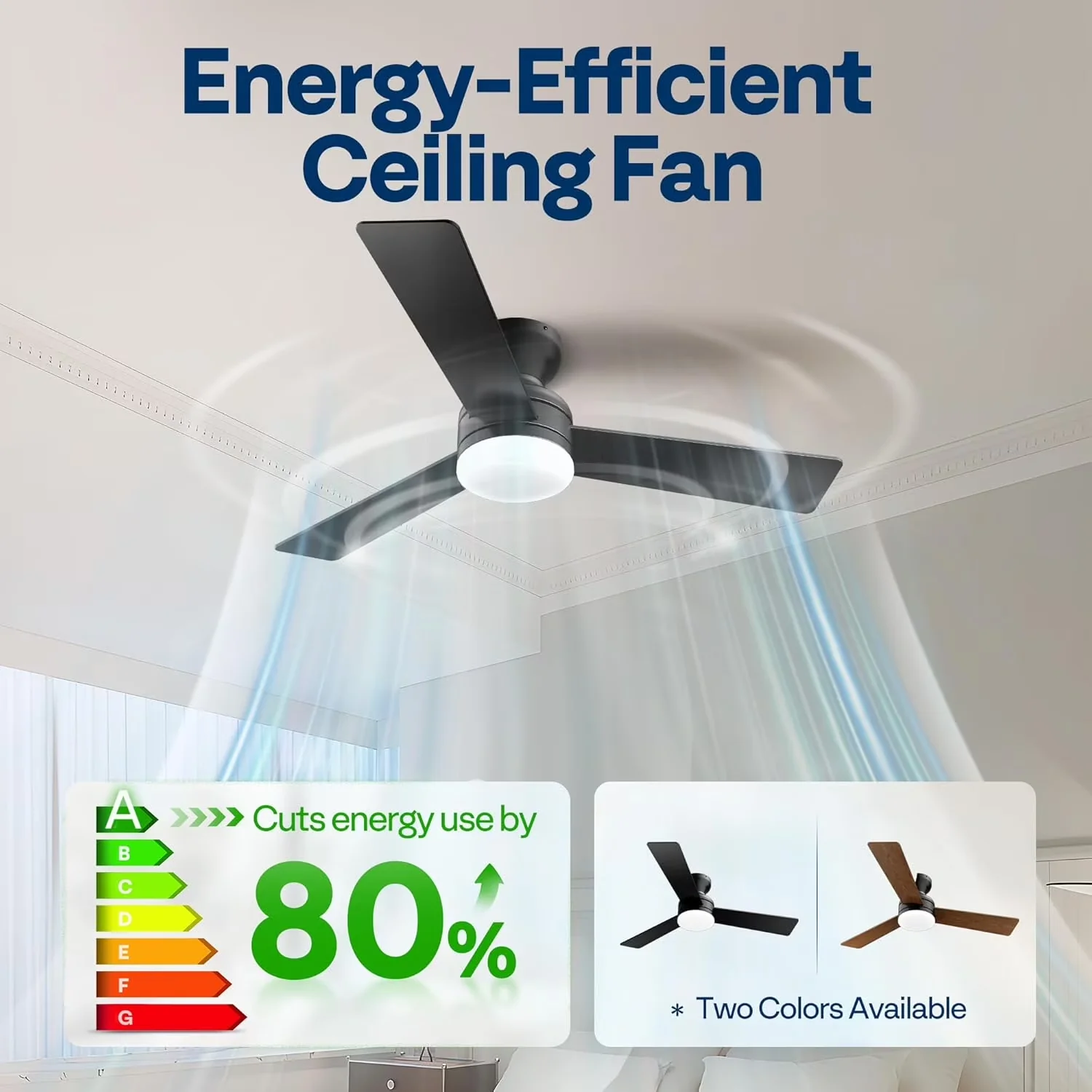 Efficient Ceiling Fan with LED, Dimmable, Fans - Black for Bedroom 3CCT Model C92156