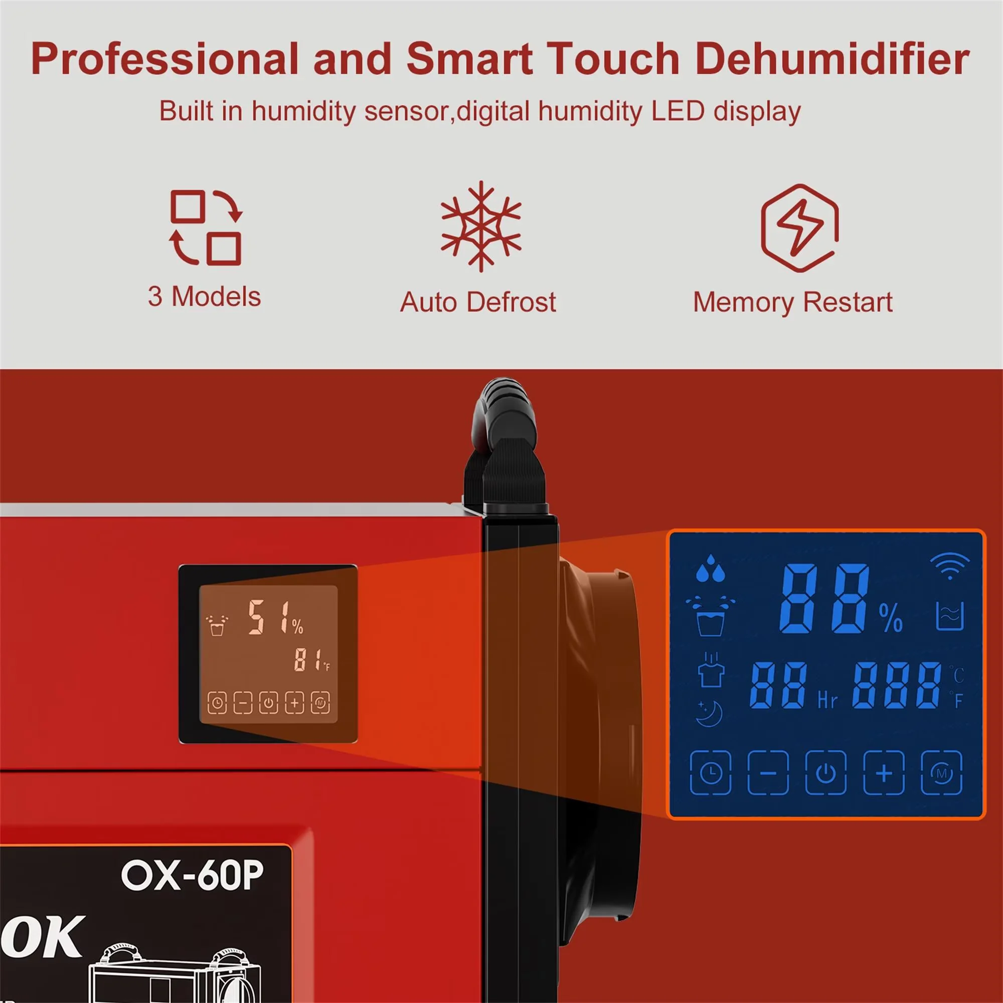 Stylish Dehumidifier with Automatic Defrost Control, Product Dimensions: 14"D x 14"W x 20.5"H - Red for Commercial Model EA8500