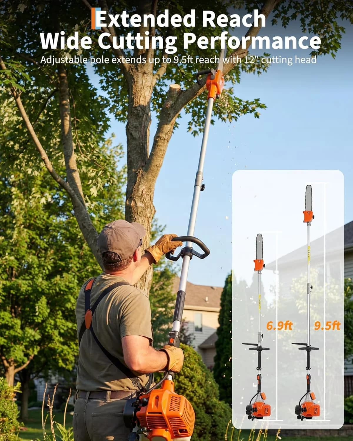 Innovative Pole Saw with Automatic Chain Oiler, Anti-Vibration - Orange Model 70A525