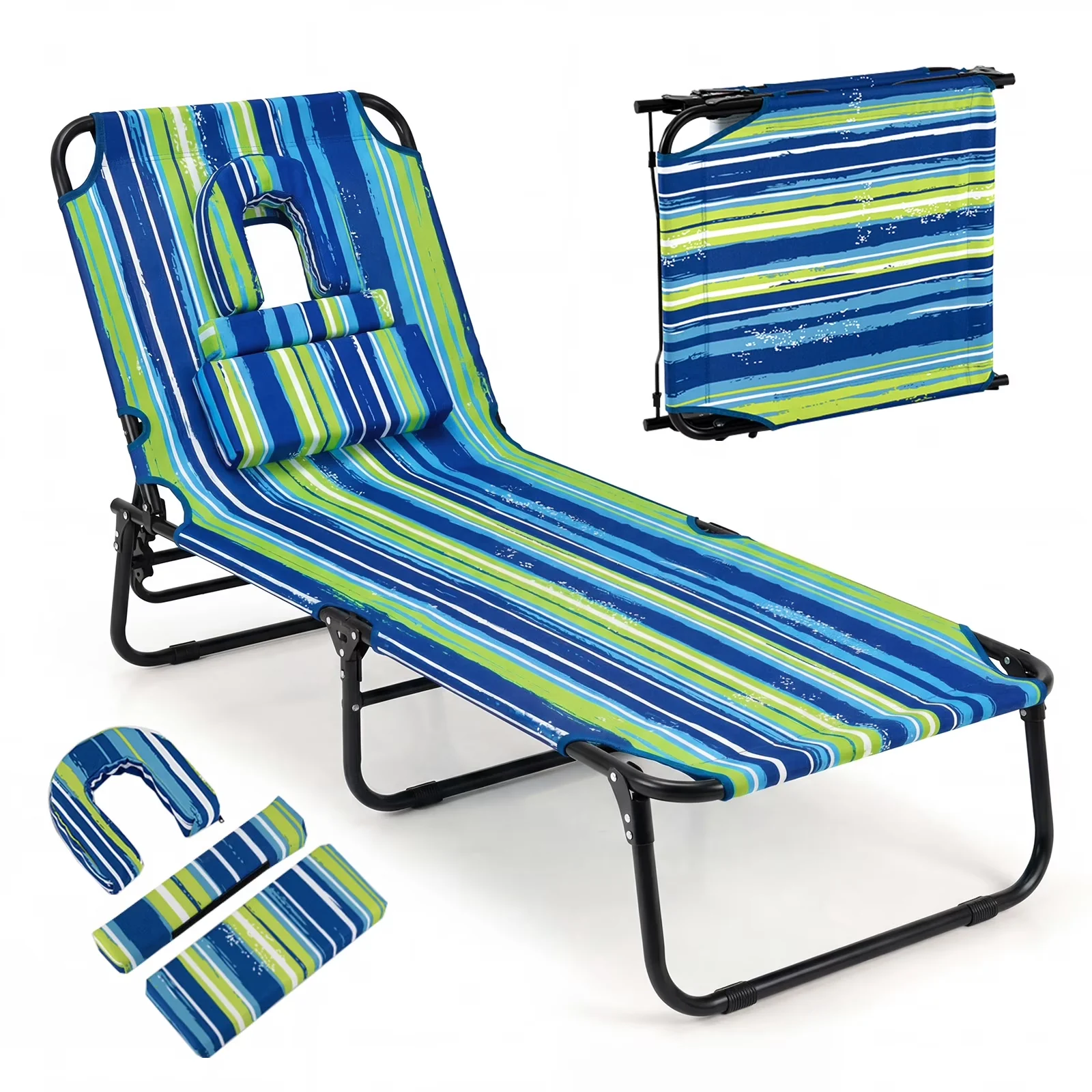 Beach Chair Versatile with Folding, Adjustable, Folding Sun Lounger - Blue Model 67BCBA
