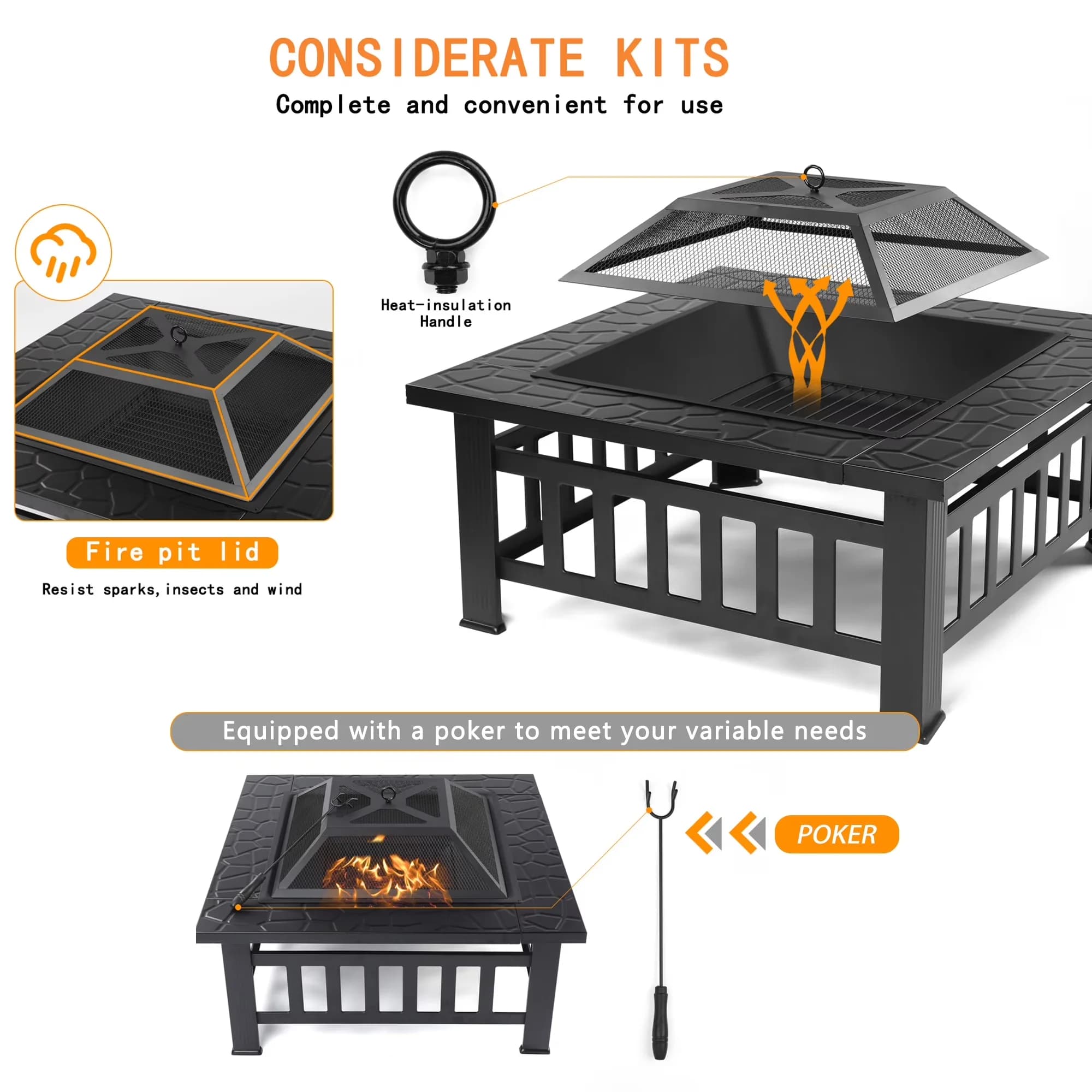 Outdoor Heating Versatile with Portable, Stove Wood Burning Fire Pit Bowl - Metal Black Model AB51AE