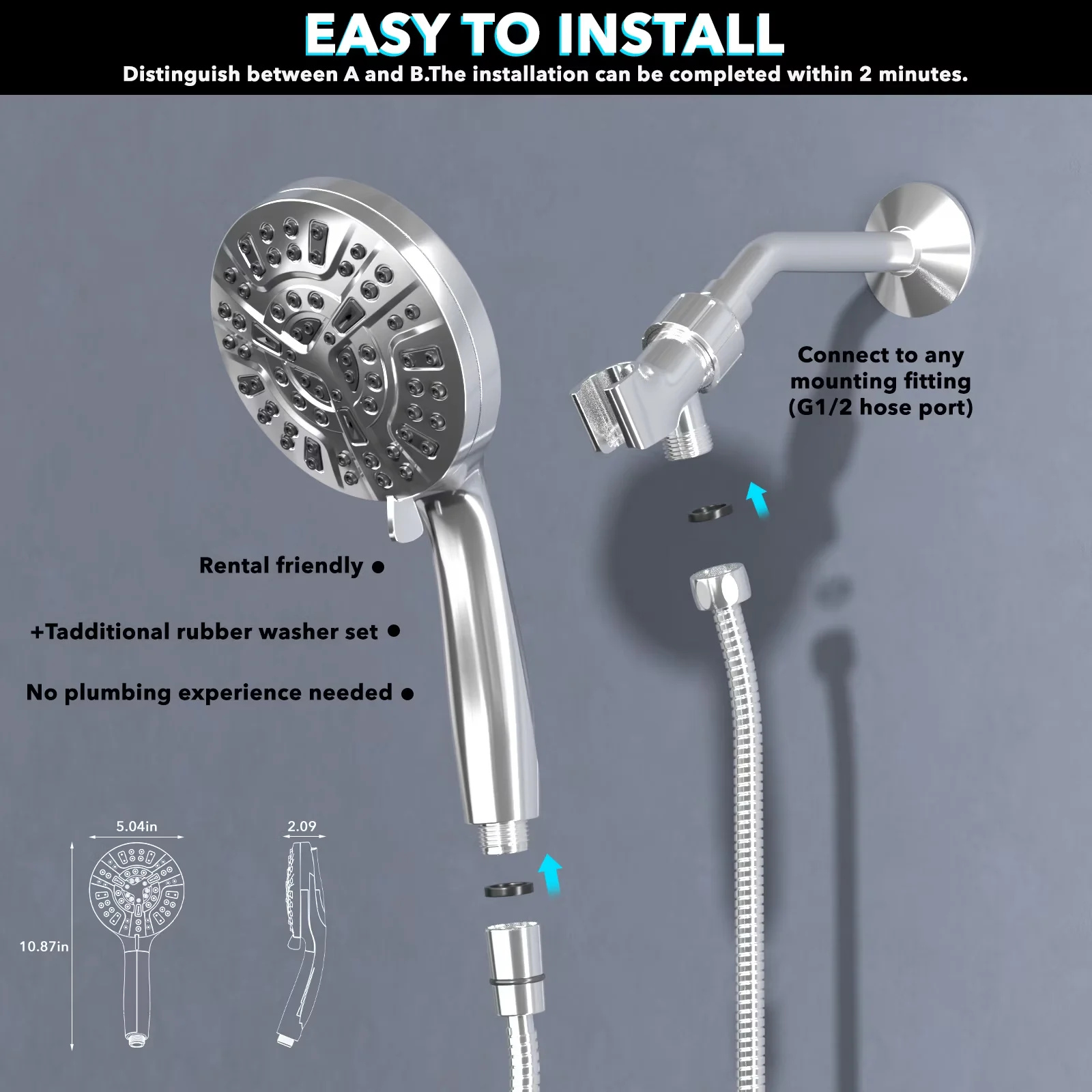 Bathroom Renovation Professional with Anti-Clog, Easy To Clean - Stainless Steel, Abs Silver Model 78FDAF
