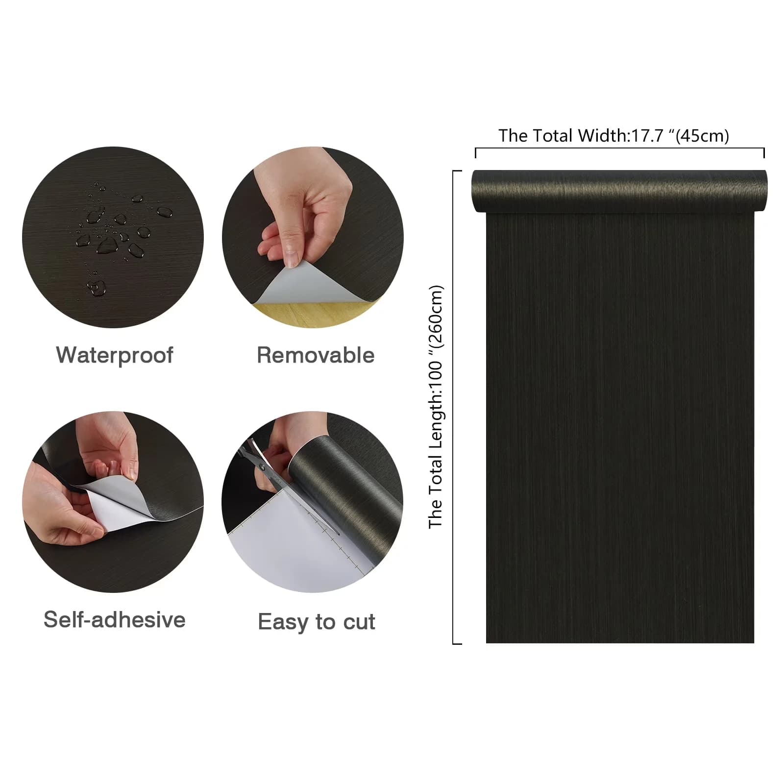 Premium Wallpaper with Removable, 【Color】 : Black - Vinyl Black for Kitchen Model 502E2F