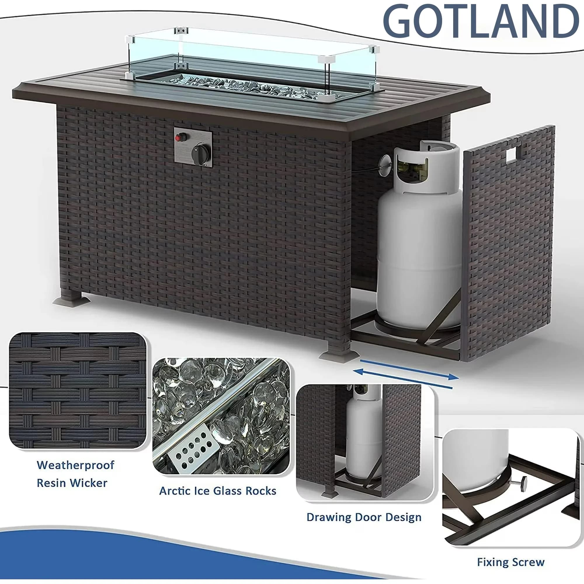 Essential Outdoor Heating with 55000 BTU, Adjustable Flame, Windshield & Weather Cover - Rattan, Aluminium, Metal Brown for Patio, Garden Model 8249D8