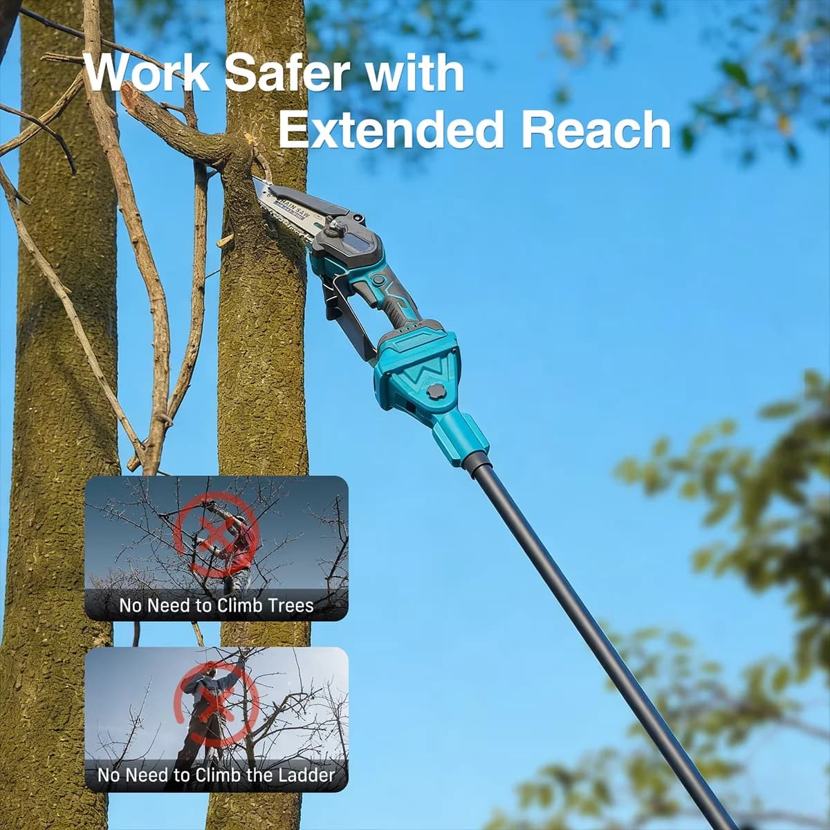 Chainsaw Durable with Battery, Automatic Chain Oiler, Electric 6 Inch Mini - Blue Model D2263A