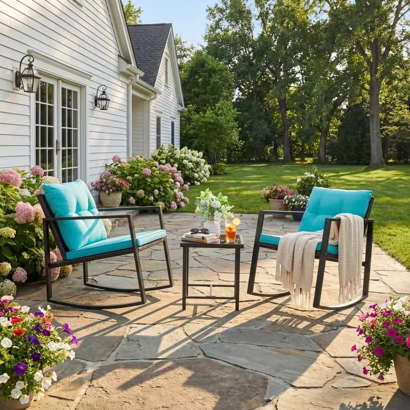 Modern Patio Dining Set with Rust Resistant, Blue, Coffee Table - Pieces Model 031B25