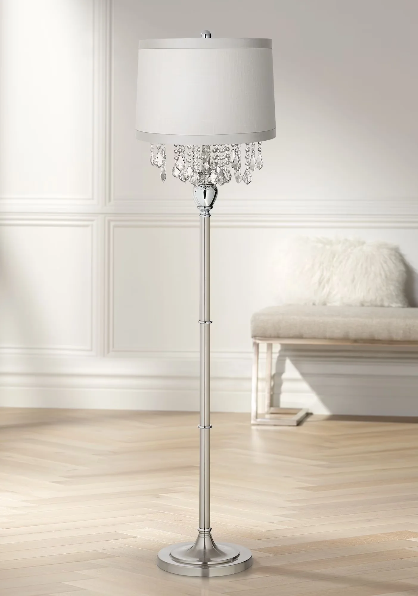 Floor Lamp Efficient with LED, Standard Lamps - Silver Satin Steel for Living Room, Bedroom Model 23E29C