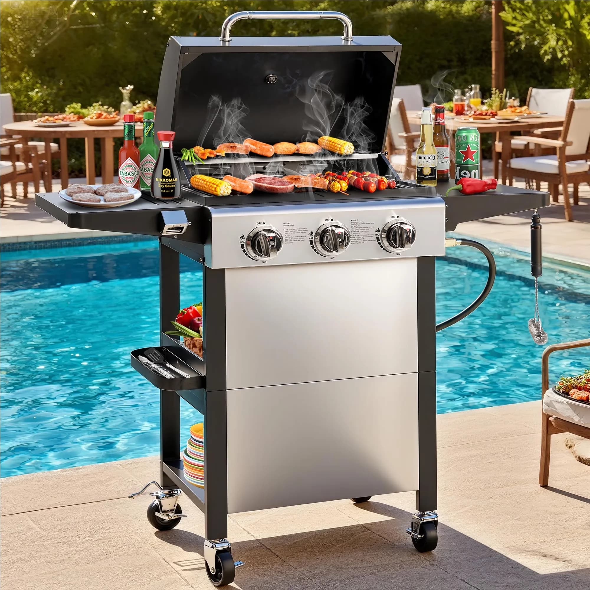 Essential Gas Grill with 30000 BTU, Portable, BBQ - Stainless Steel Burner Model 4ACFC5