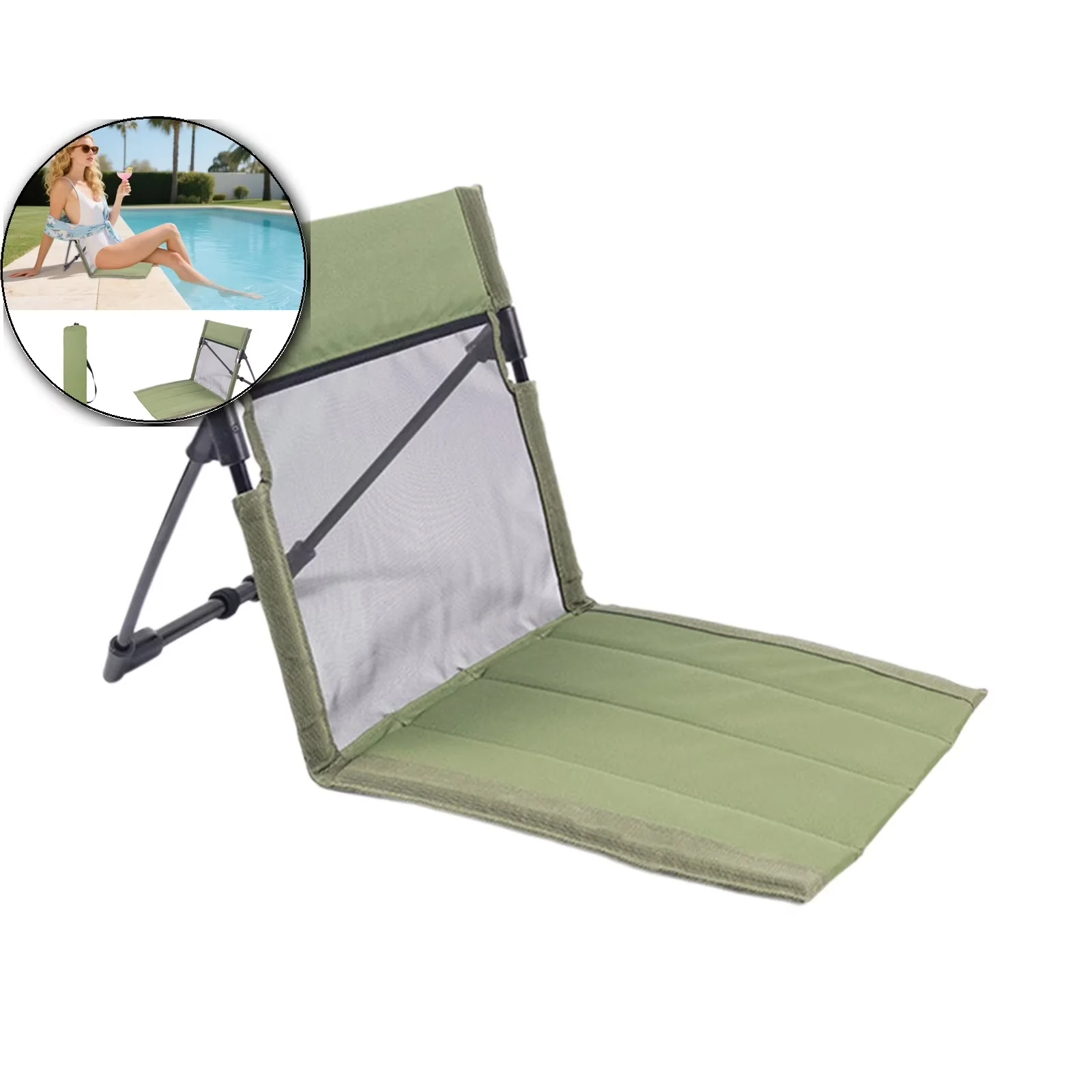 Beach Chair Sleek with Adjustable, Folding, Foldable Seat - Green - Modern Design Model 0D0DA0