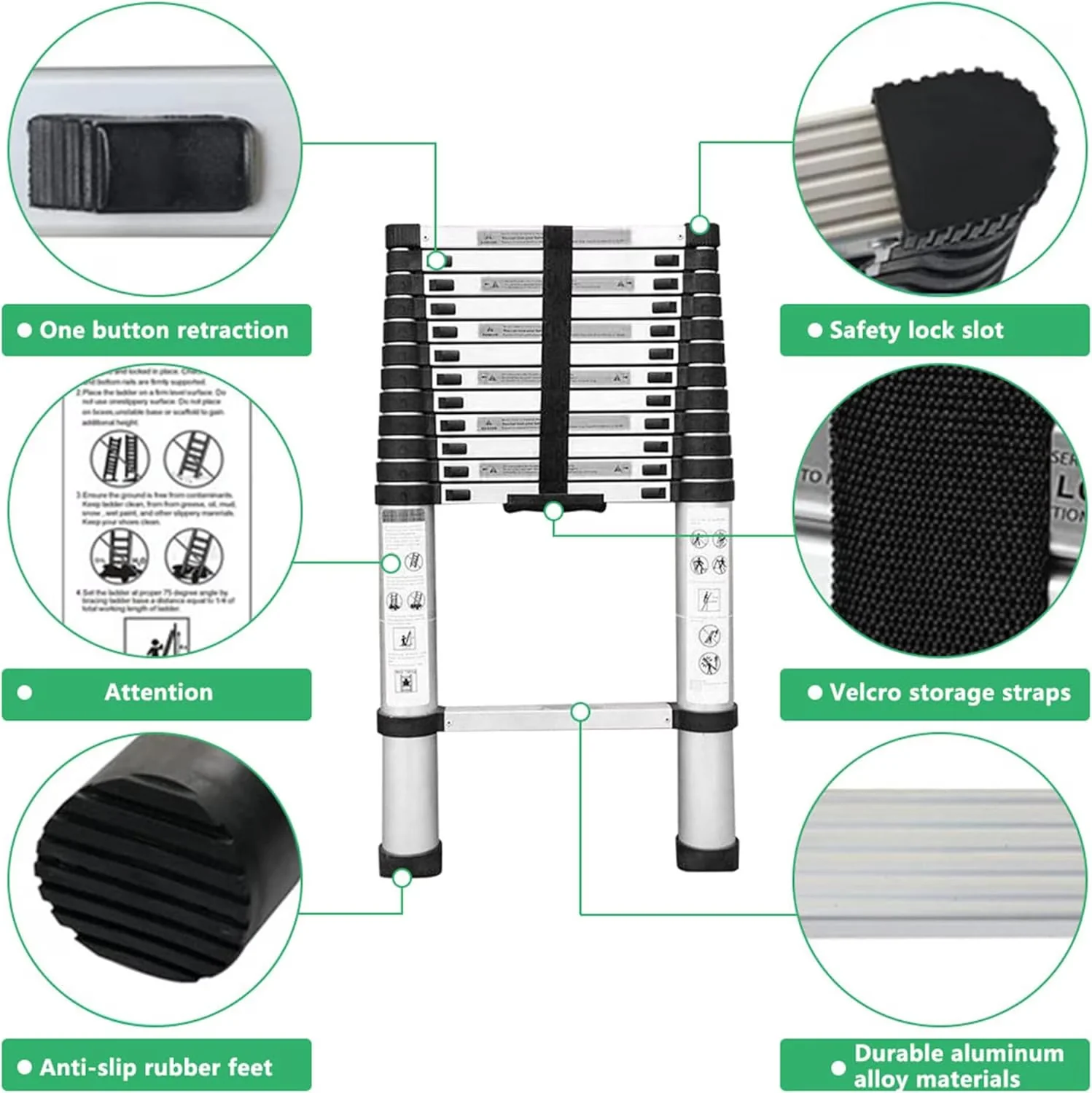 Ladders And Step Stool Premium with Collapsible, One-Button Retraction Extension Ladder - Aluminum Model E9E44B