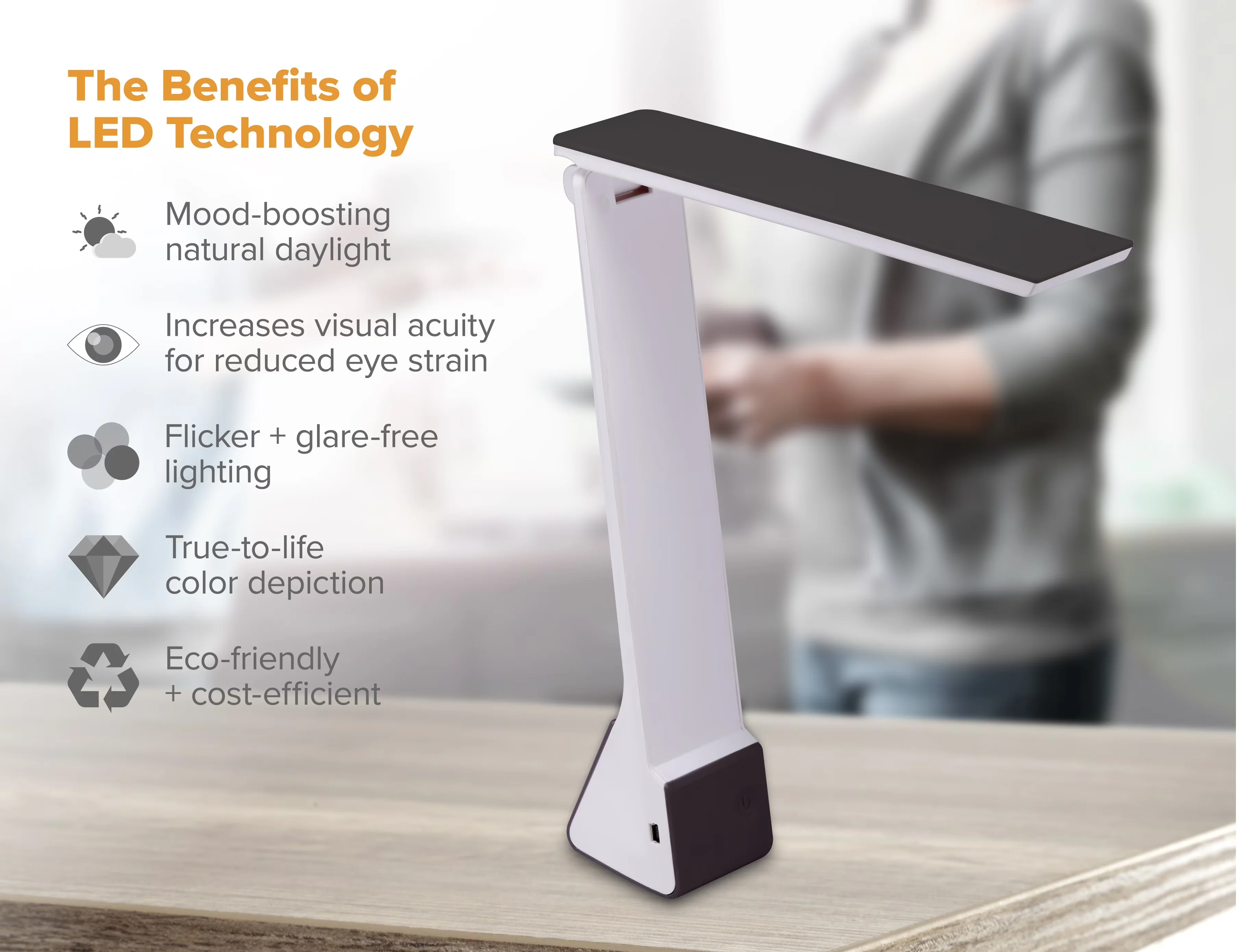 Durable Desk Lamp with LED, Battery, Konnect Battery Powered LED Foldable - Plastic Black Model 5CACF8