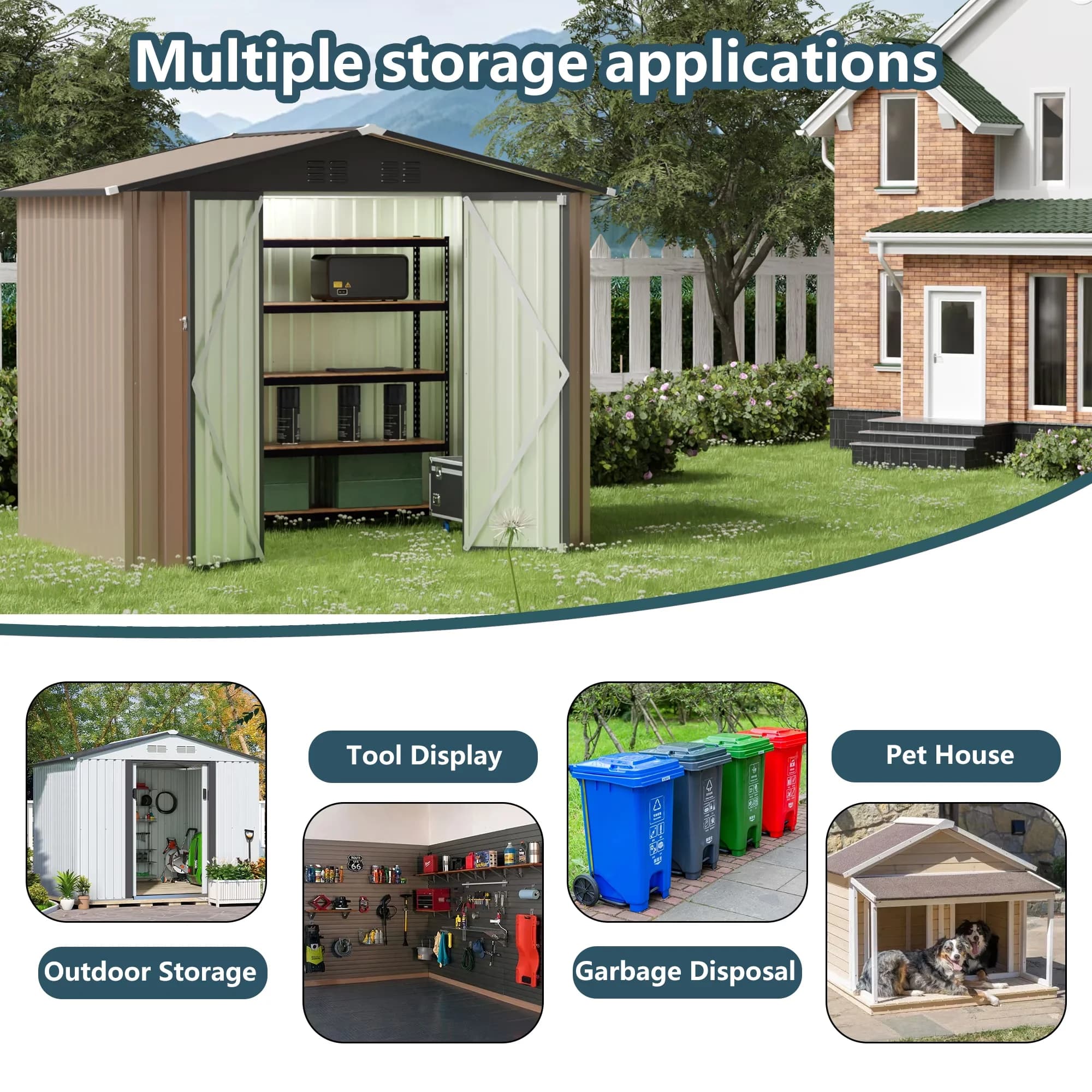Sleek Shed with Rust Resistant - Metal Brown 8x6 - Residential Grade Model 944690