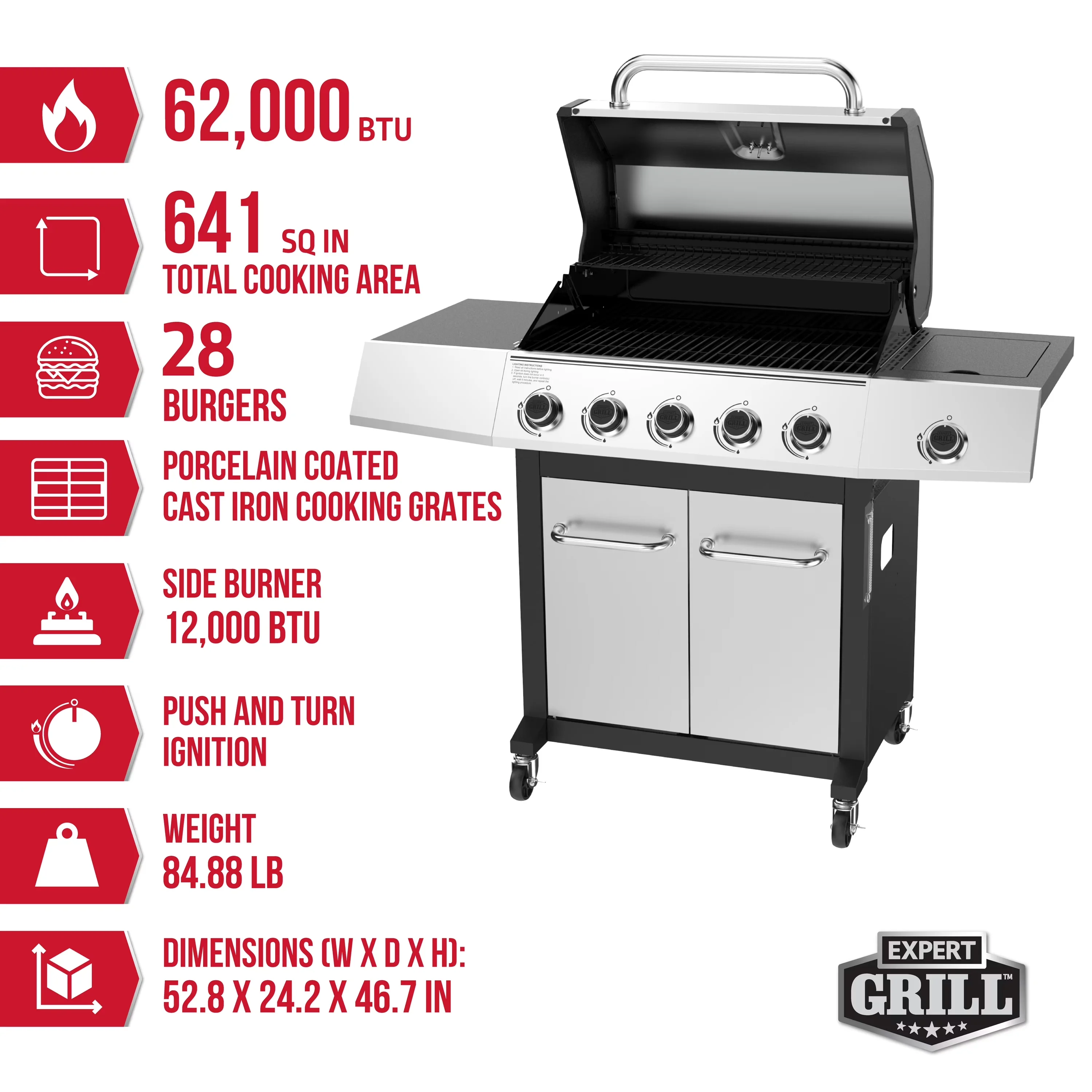 Innovative Gas Grill with Rust Resistant, Enclosed Cabinet - Powder-Coated Steel Silver Model 1288C5