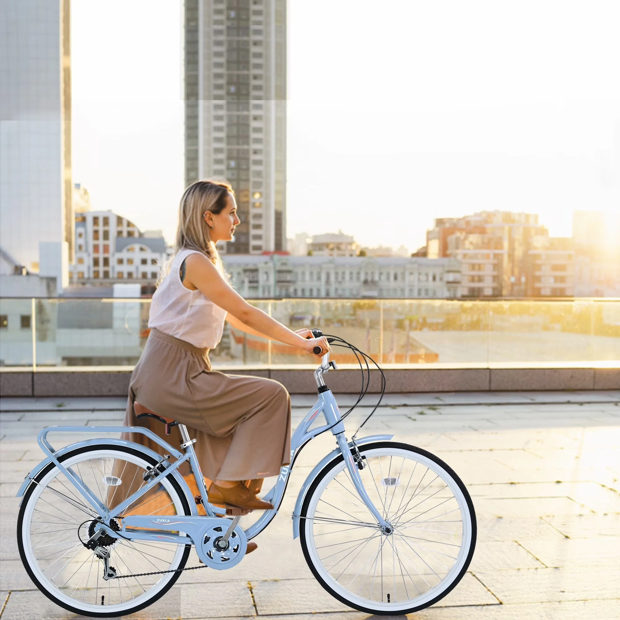Reliable Cruiser Bike with Front And Rear V Brakes, Ladies Beach, 24 Inch Women Bicycles - Blue Model BEC55C