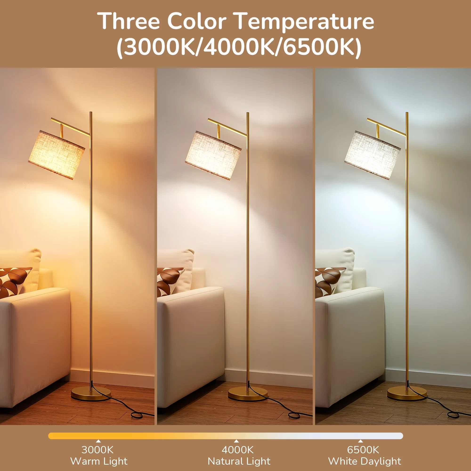 Efficient Floor Lamp with LED, Arc, Modern - Gold Metal for Living Room, Bedroom Model 850410