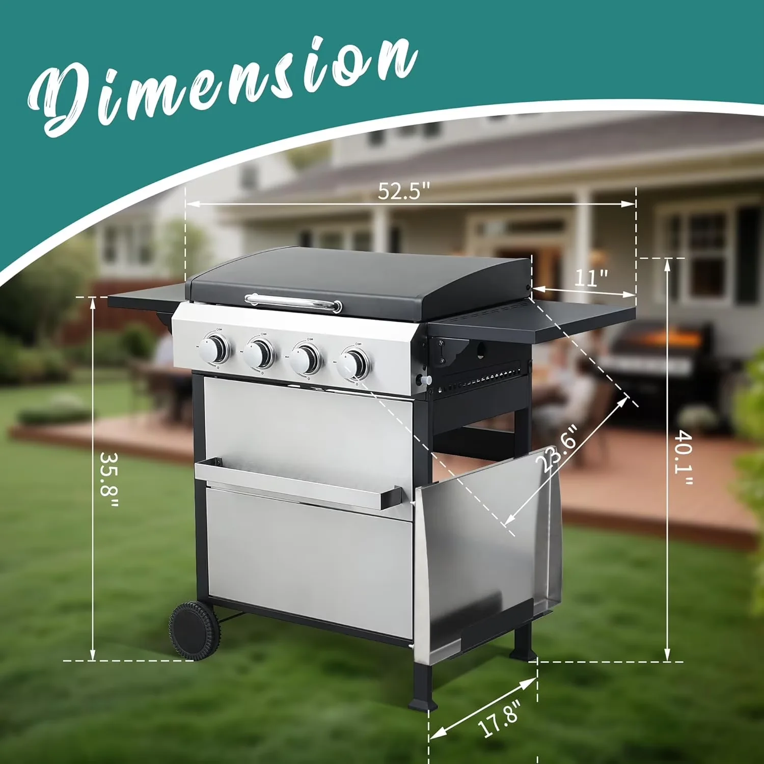 Compact Gas Grill with 49200 BTU, Warming Rack, Grease Pan - Stainless Steel Model 82EA84