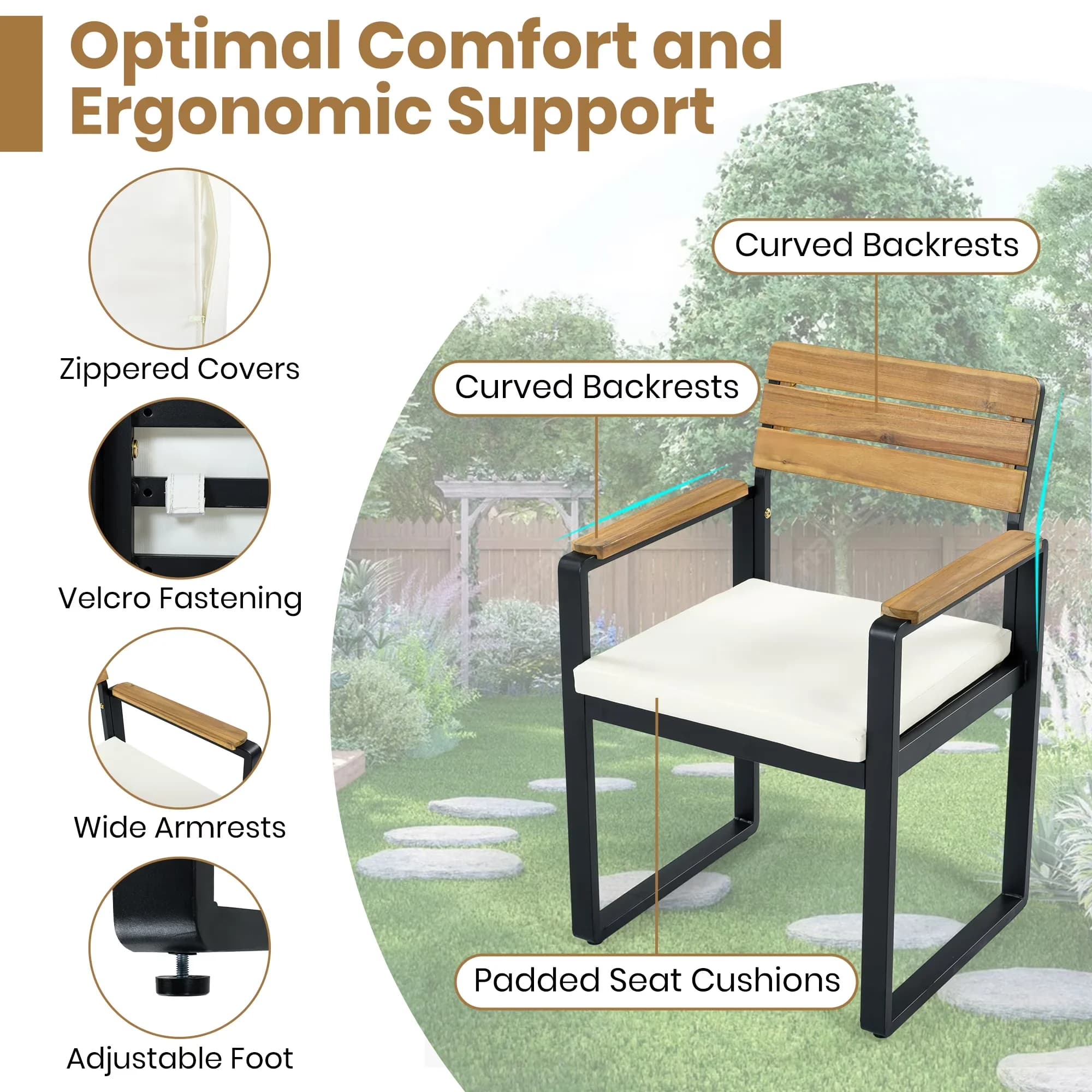 Efficient Patio Conversation Set with Weatherproof, 6-Piece Outdoor Dining - Beige Acacia Wood,Polyester,Steel Model 988A51
