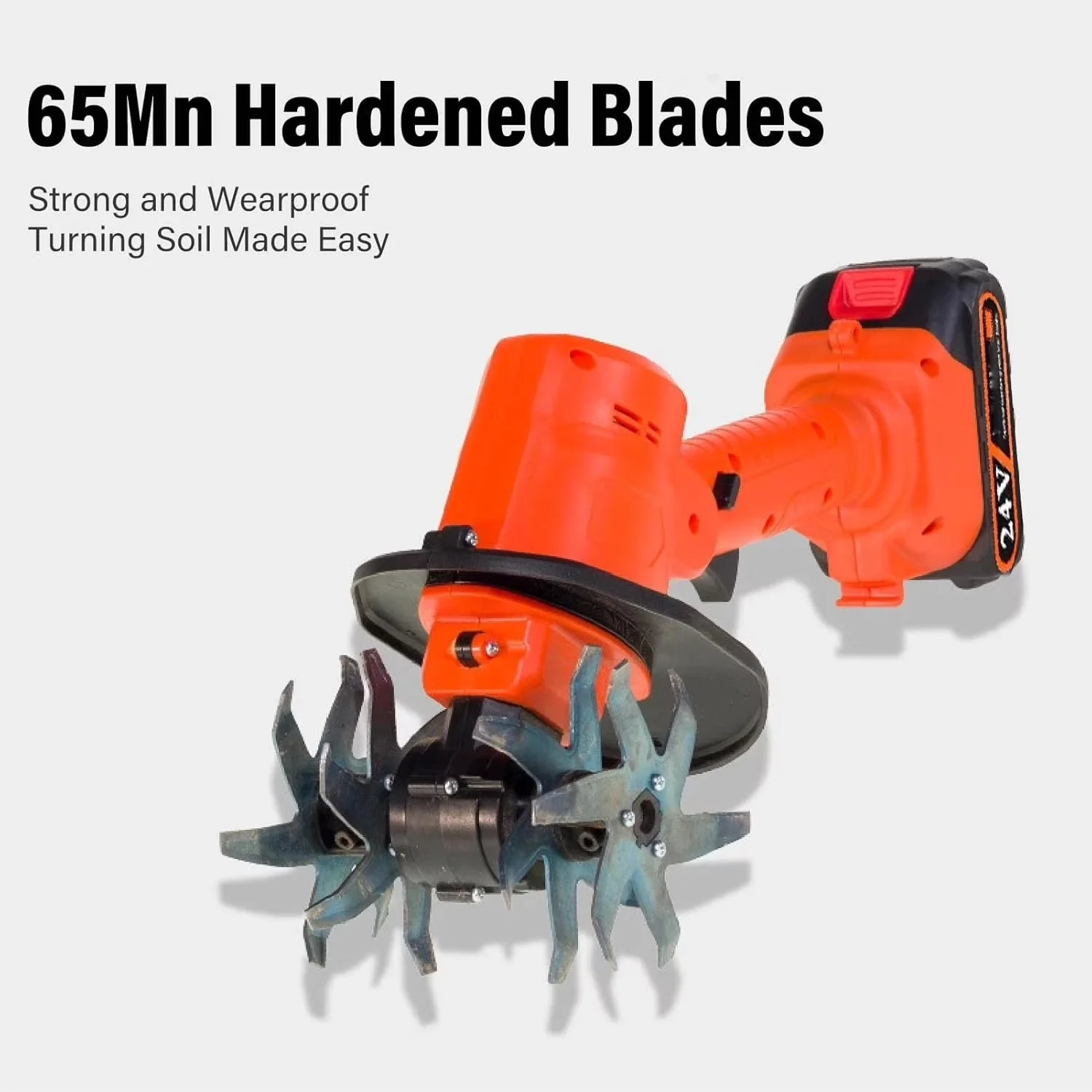 Reliable Trillers Cultivator with Battery, 24V, Handheld Garden Rototiller - Model D02E26