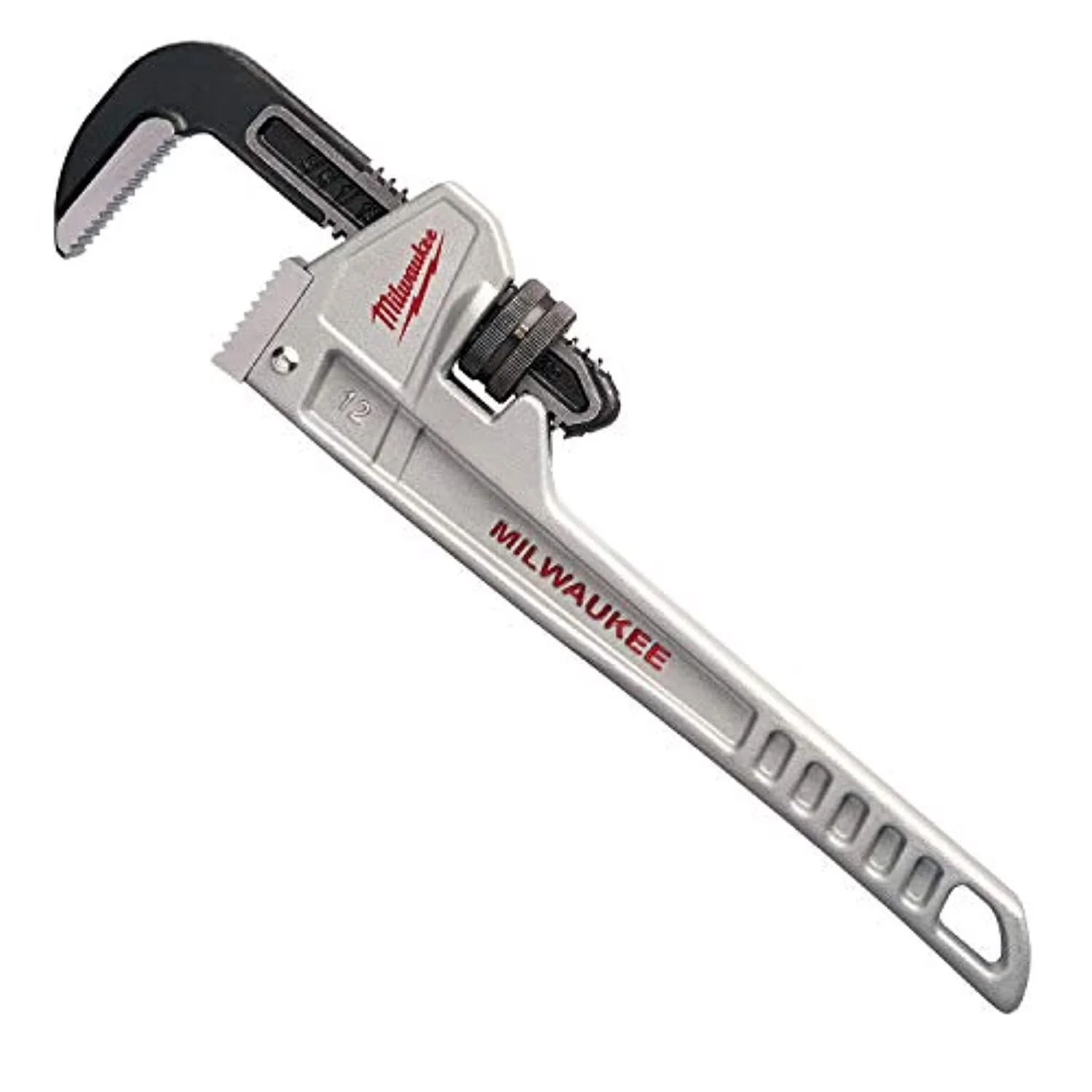 Premium Hand Tool with Ergonomic Handle, 12” Aluminum Pipe Wrench, Overbite jaw - largest gripping surface - Black Model 8A78F4