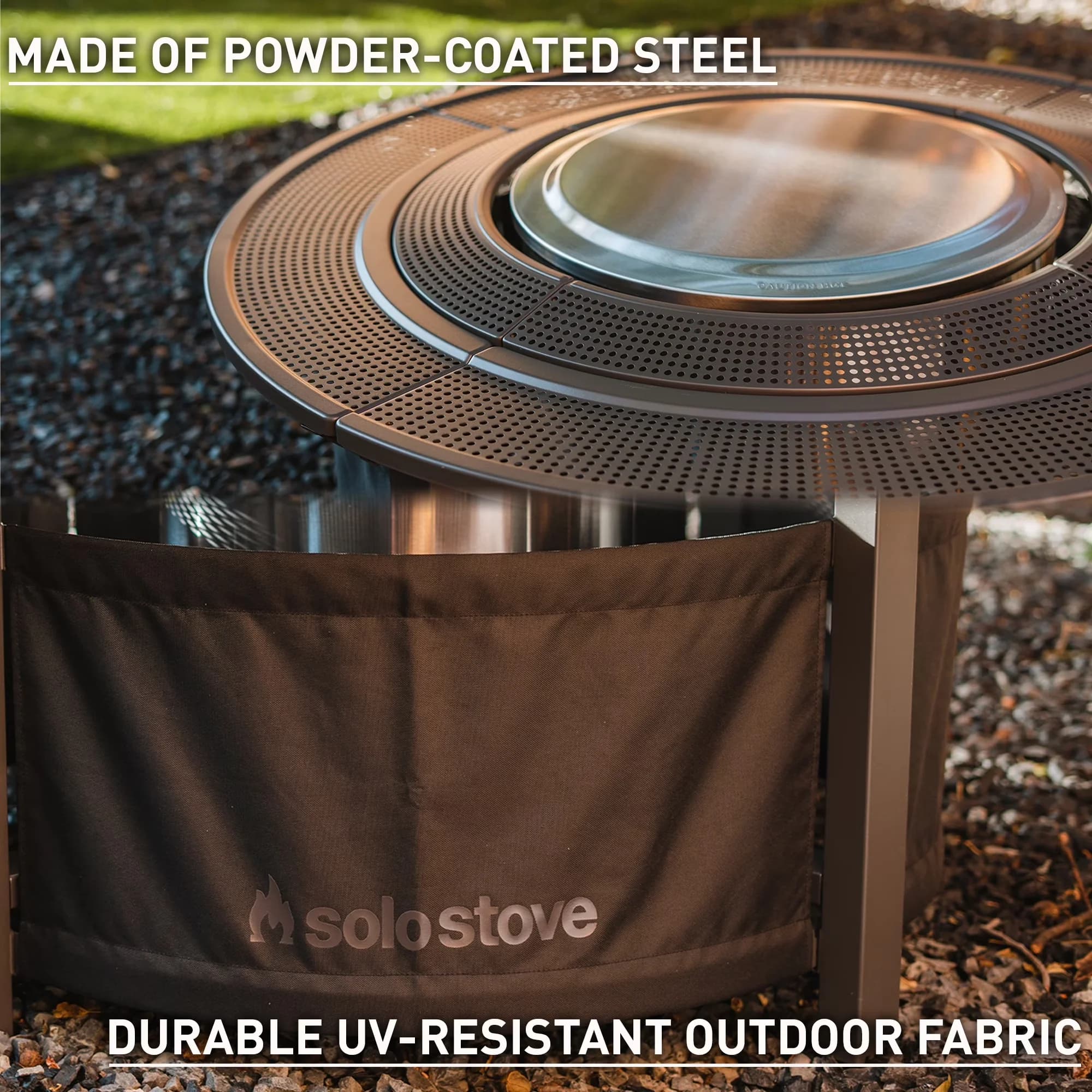 Efficient Outdoor Heating with Portable, Fire Pit Surround Tabletop - Powder-Coated Steel And Uv-Resistant 600D Polyester Black for... Model 06872F
